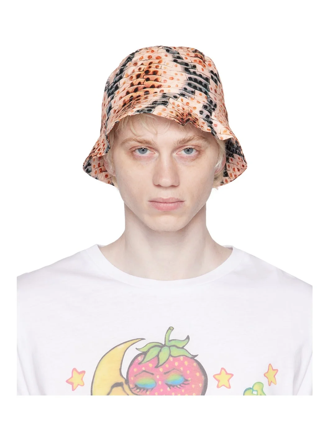 Beige Snake Print Bucket Hat - 1