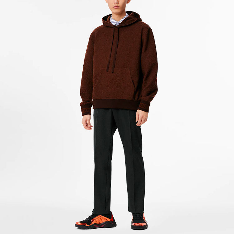 Men's LOUIS VUITTON FW21 Solid Color Drawstring Hooded Long Sleeves Pullover Brown 1A96ZV - 2