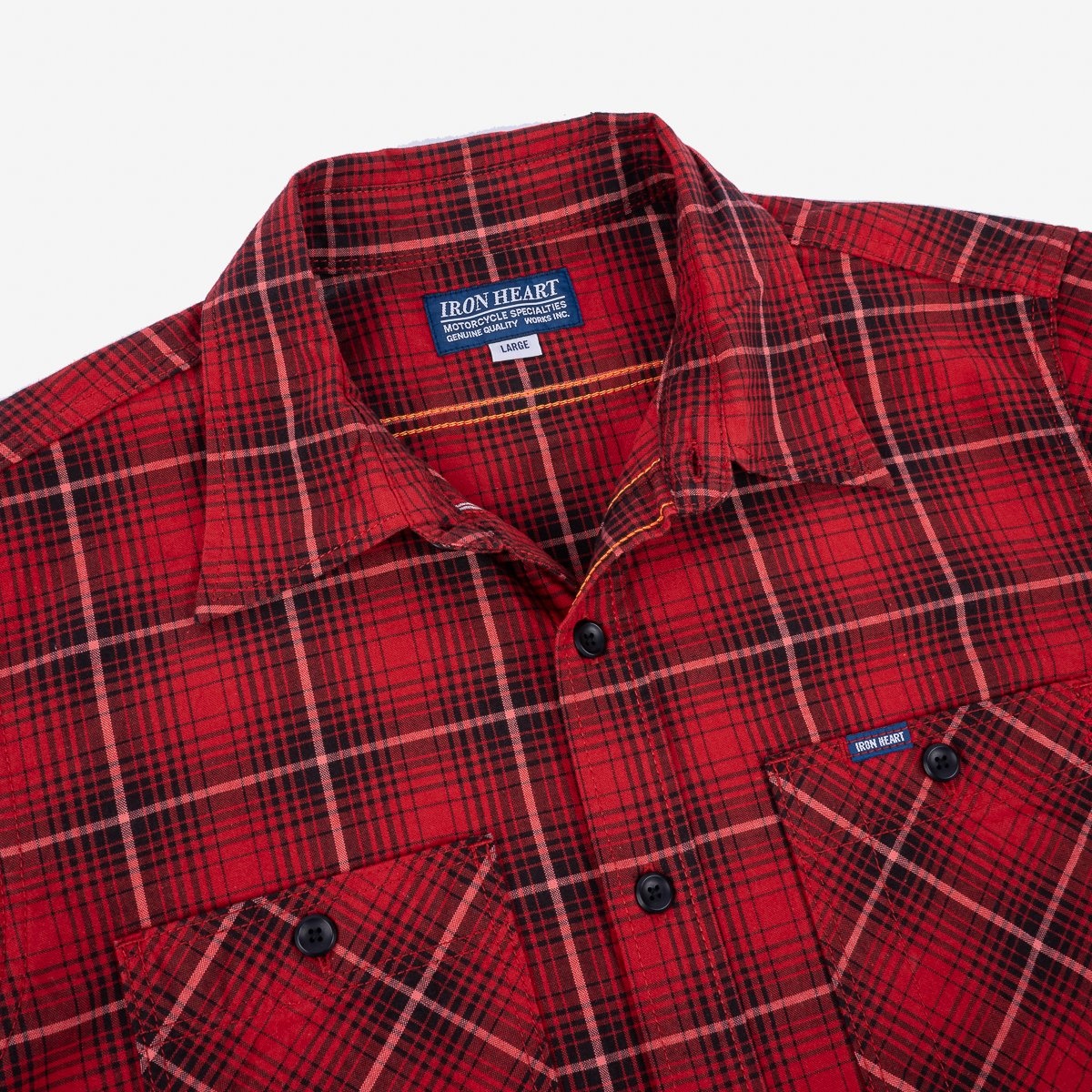 IHSH-392-RED 5oz Selvedge Short Sleeved Work Shirt - Red Vintage Check - 7