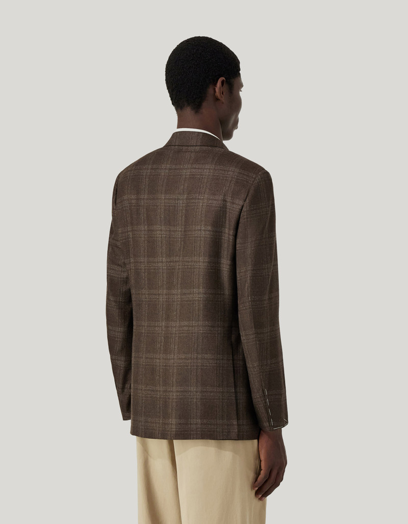 LIGHT BLUE AND BROWN OVERCHECK BLAZER IN SILK AND CASHMERE 4