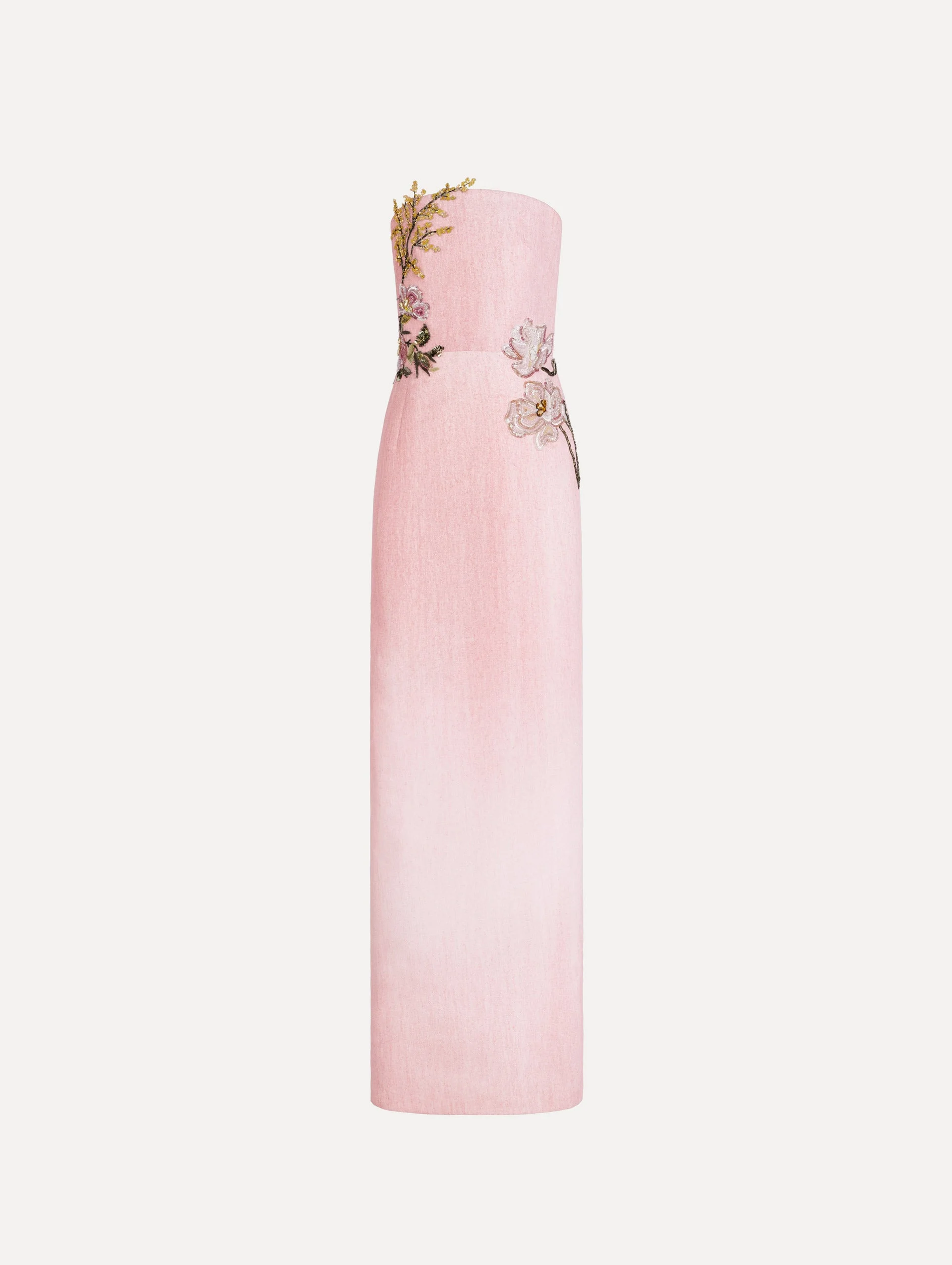 BEADED MIXED BOTANICAL EMBROIDERED COLUMN GOWN - 1