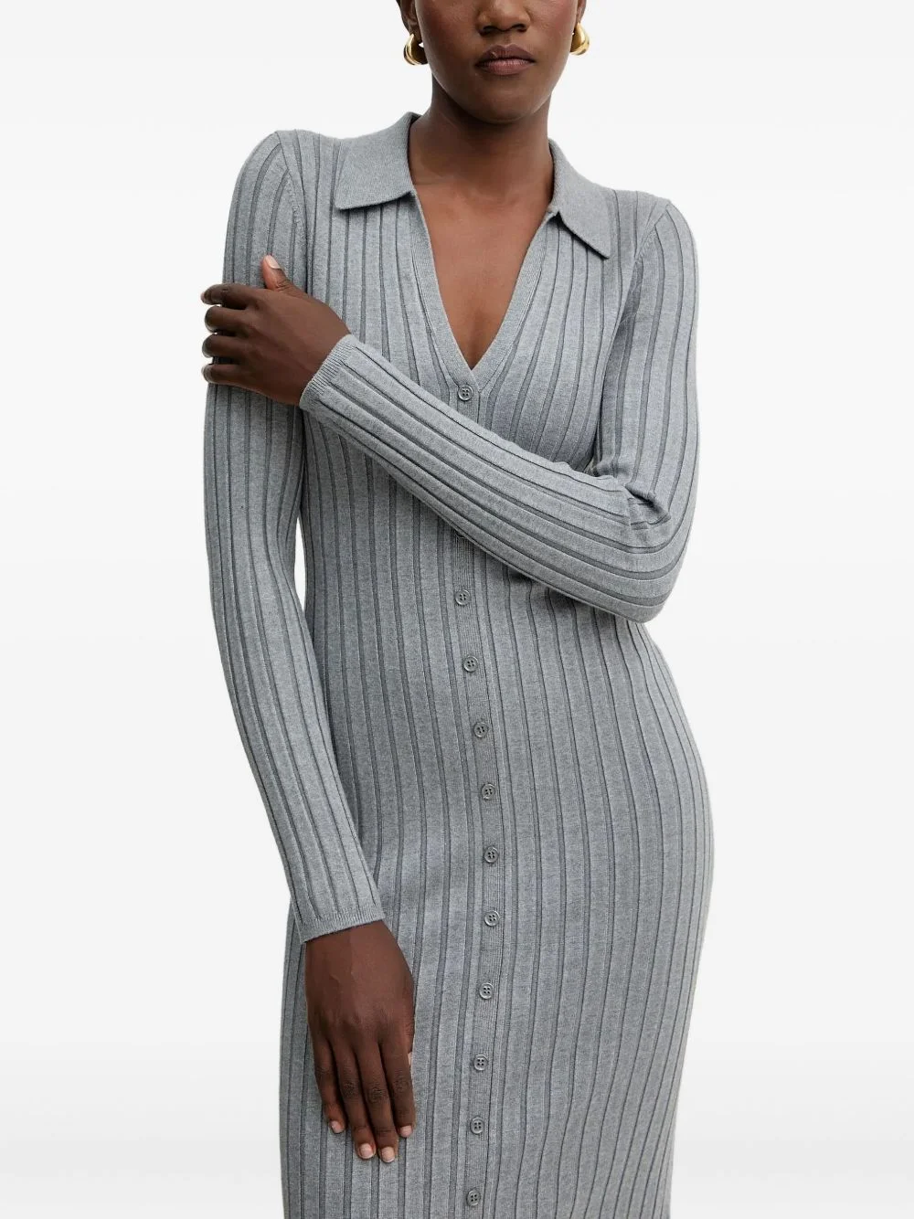 ribbed button midi dress - 1