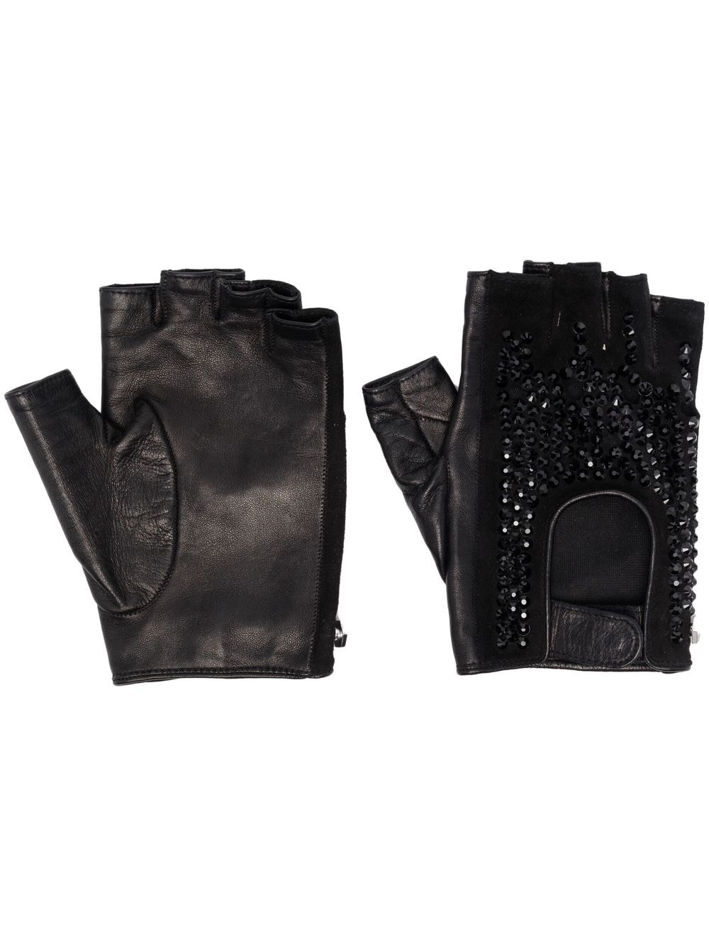 rhinestone-embellished fingerless driving-gloves - 1