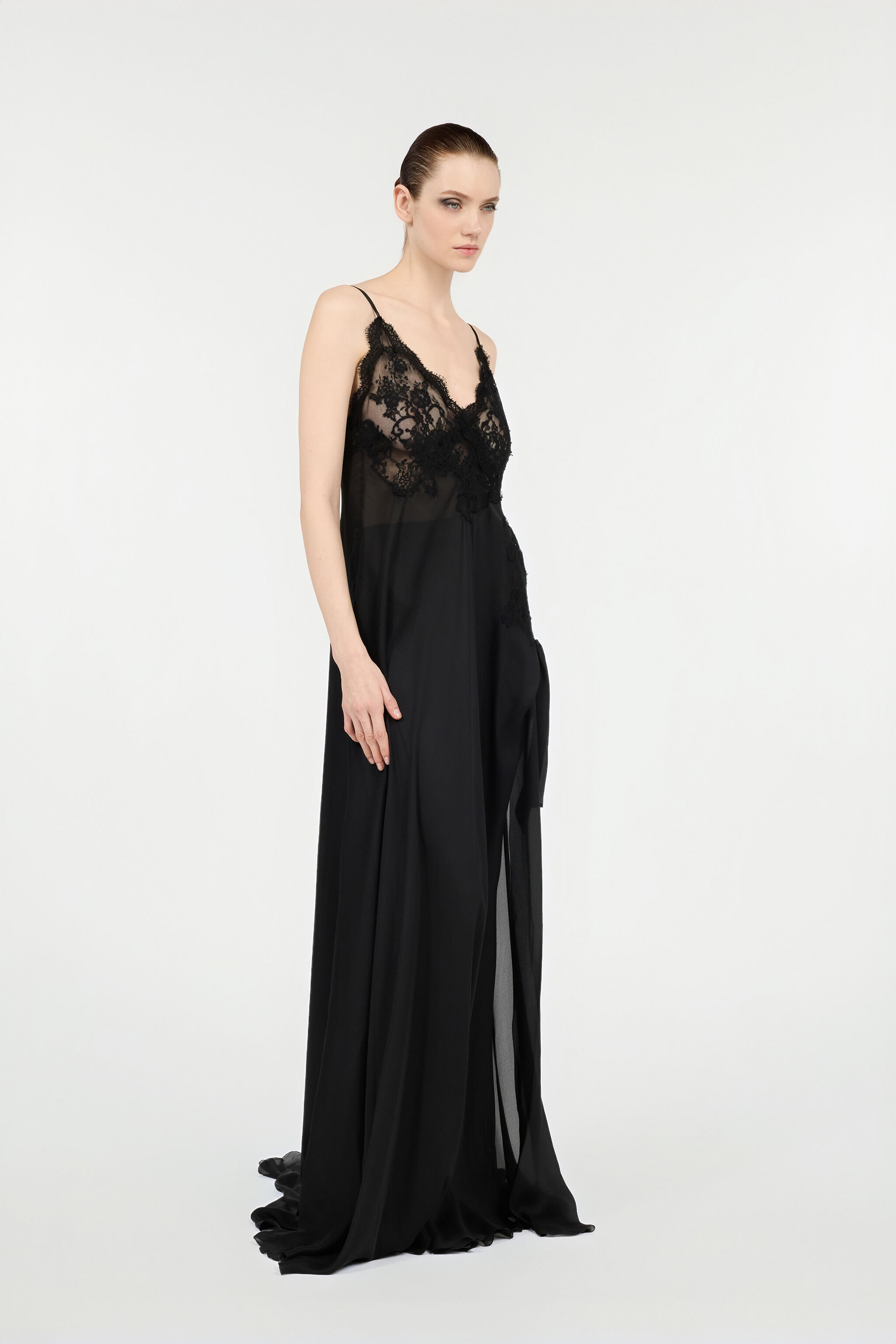 Extra-Long Black Silk Dress - 7