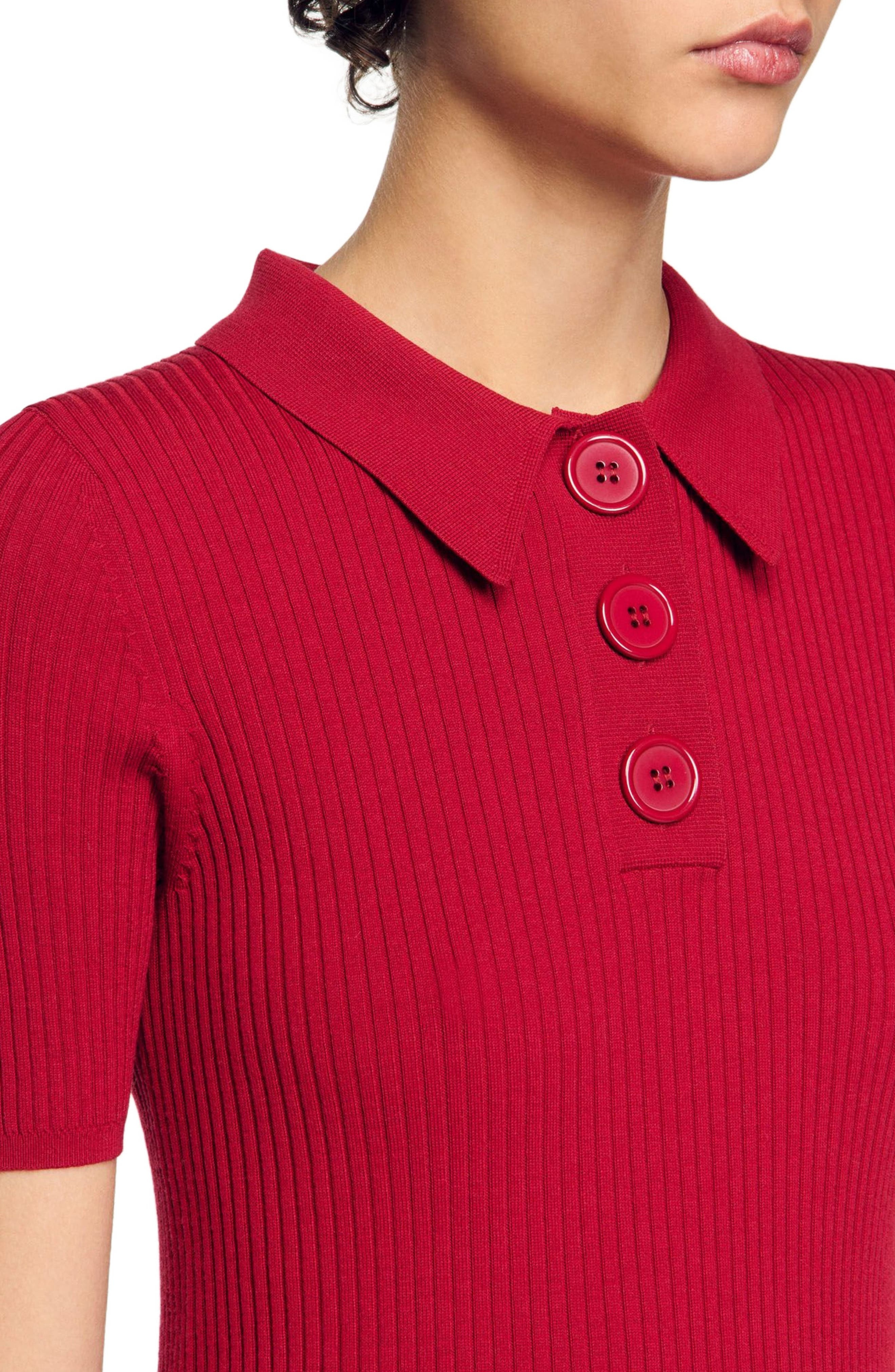 SANDRO Rib knit polo shirt in Cherry at Nordstrom - 4