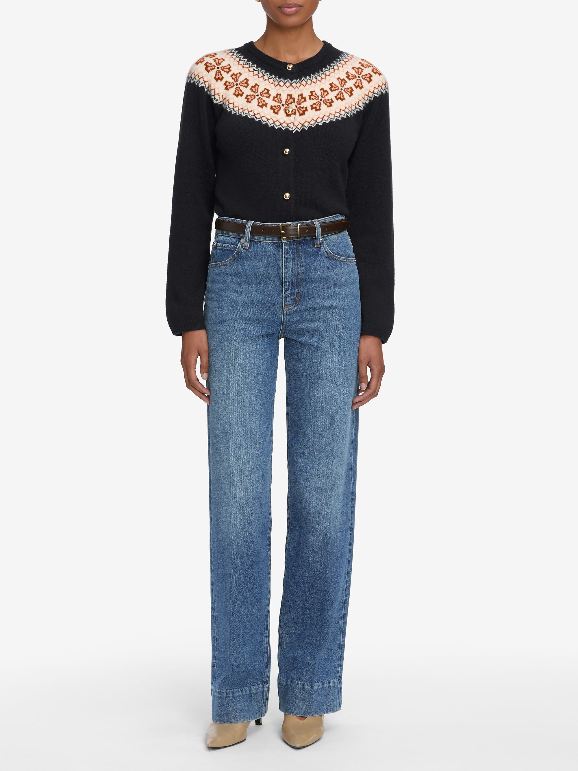 The Cashmere Fairisle Cardi in Navy - 2
