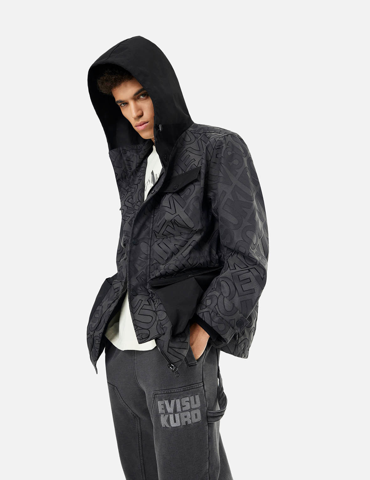 Allover Logo Jacquard and Multi Pocket Relax Fit Jacket - 8