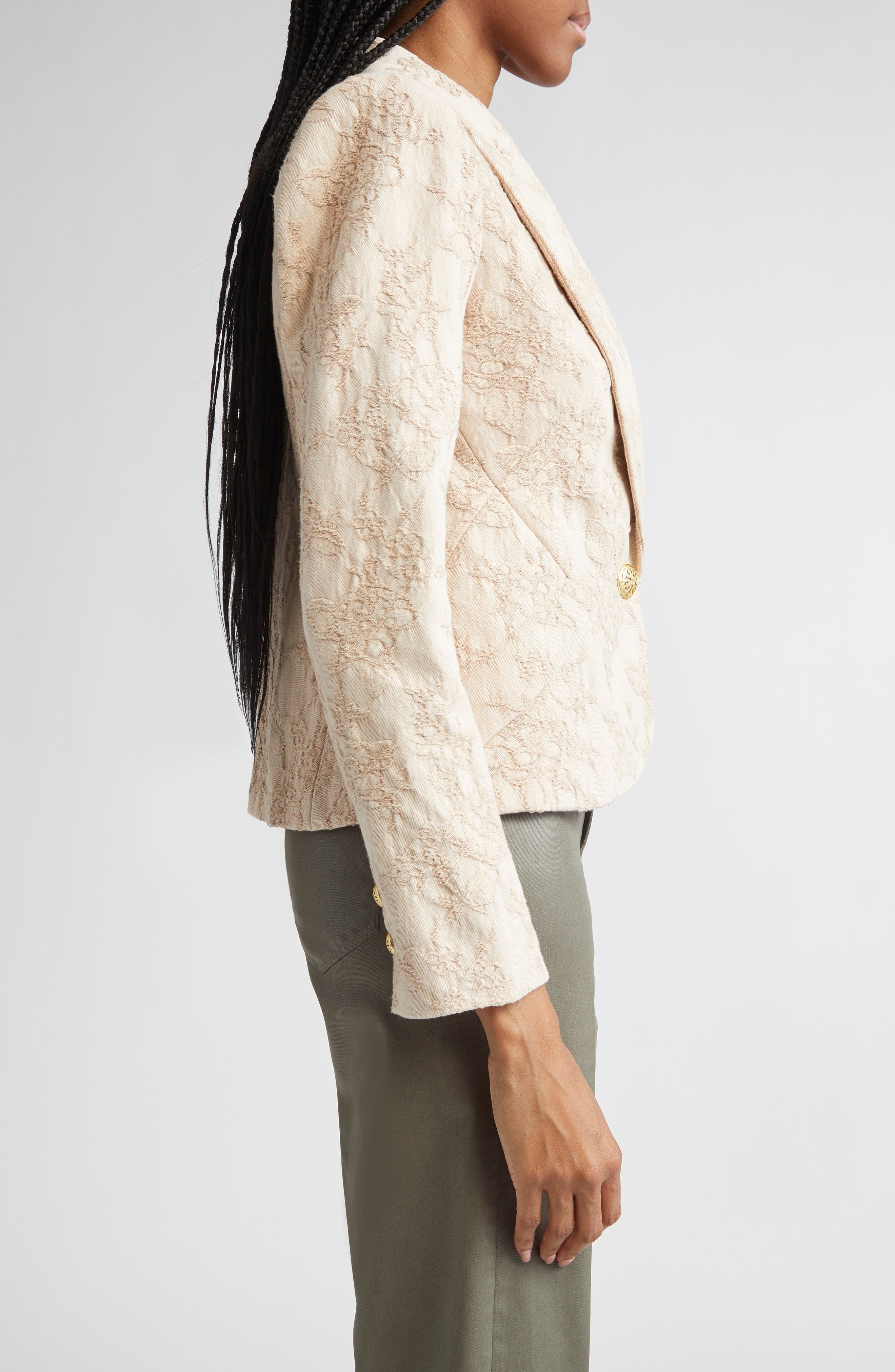 L'AGENCE Jennah Crinkled Cotton Twill Blazer in Neutral Crinkle Twill at Nordstrom - 4