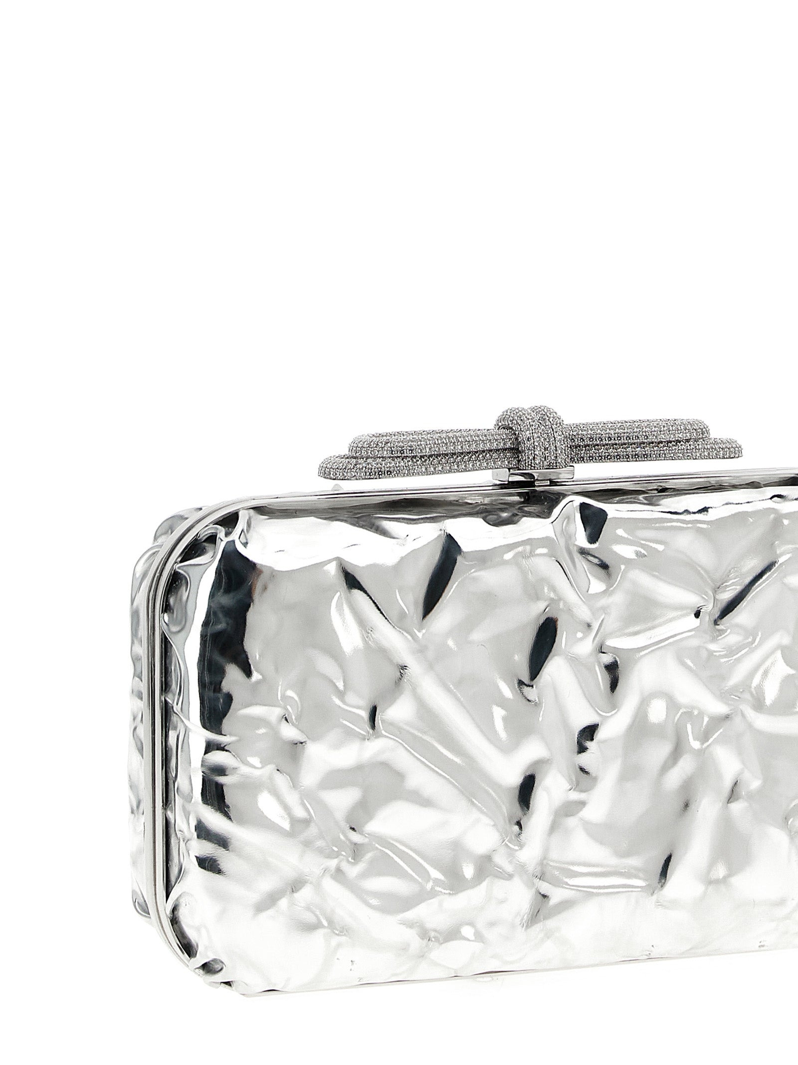 Double Bow Wrapped Mirror Clutch Silver - 3
