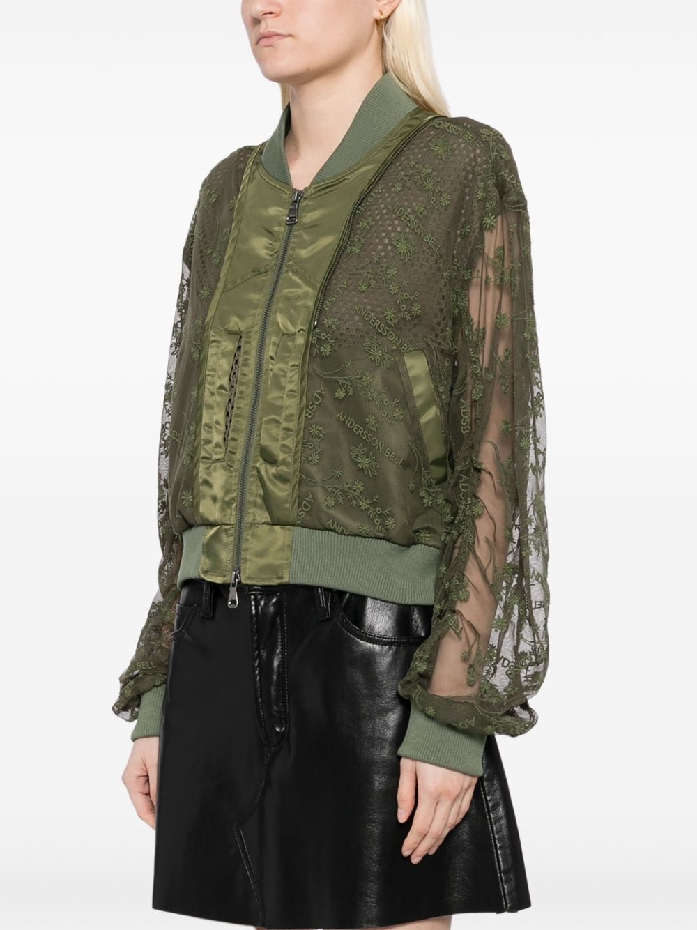 double layered logo lace short bomber jacket - 3