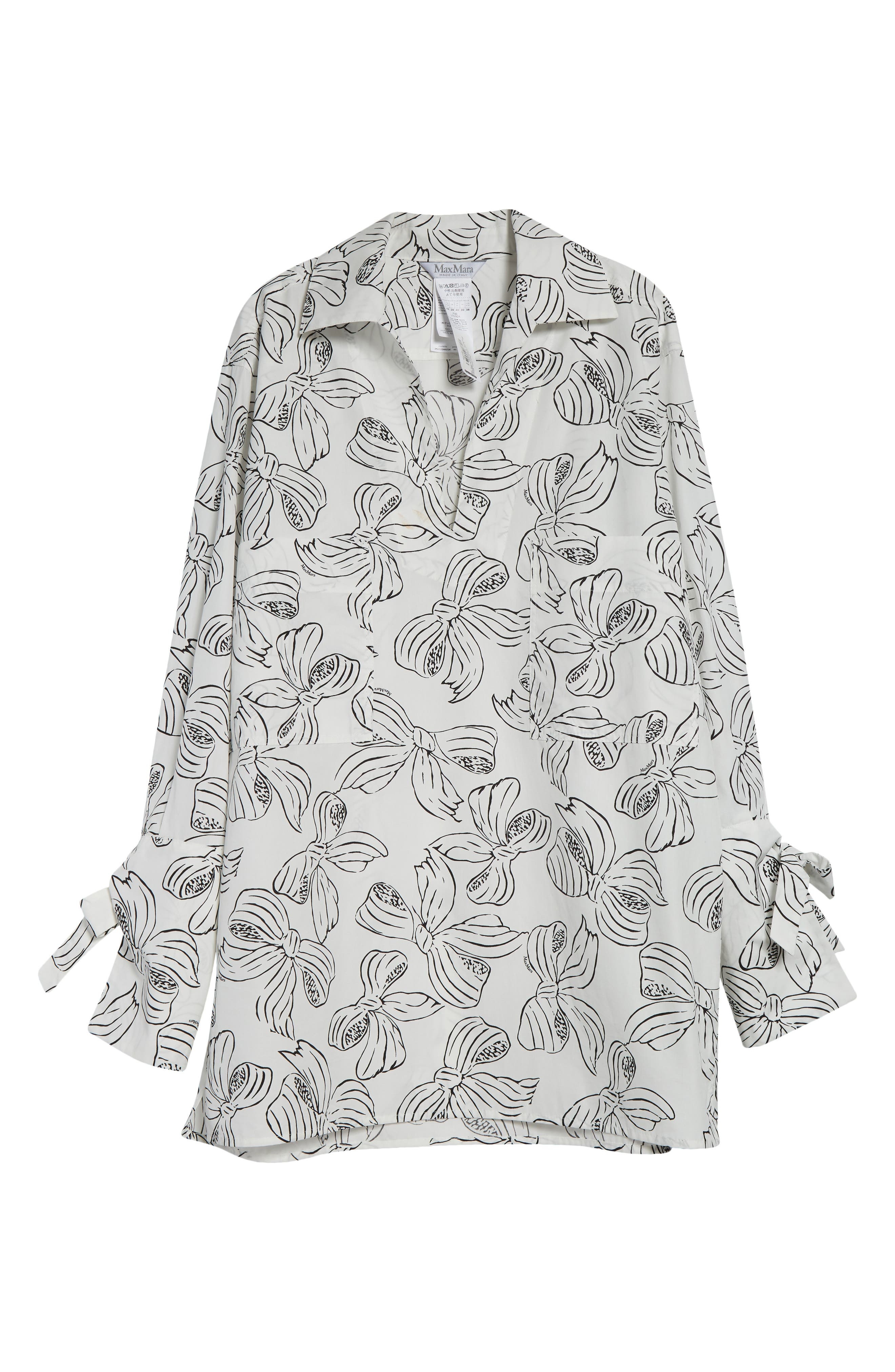 Max Mara Sansa Bow Print Long Sleeve Cotton Poplin Minidress in White at Nordstrom - 5