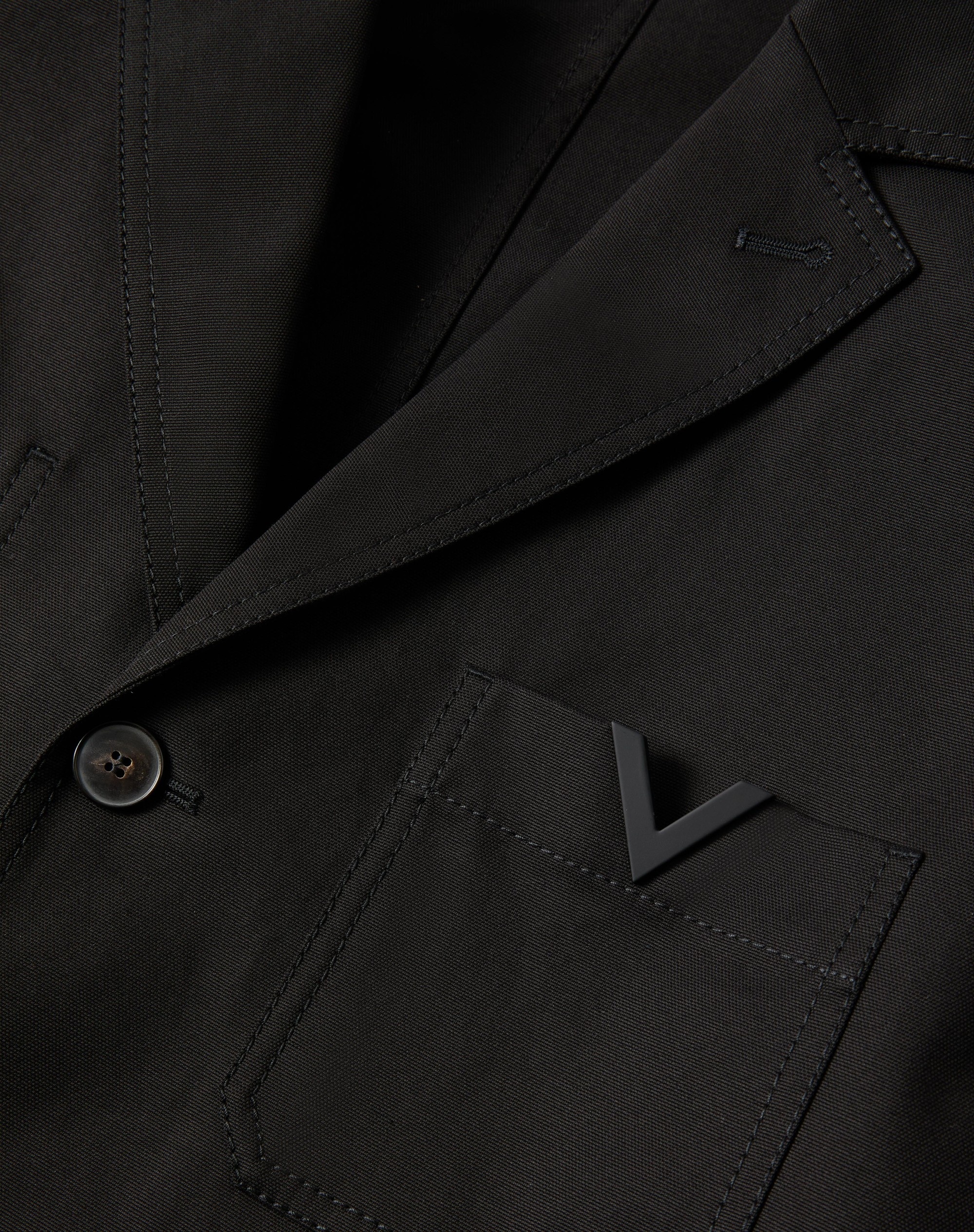 SINGLE-BREASTED STRETCH COTTON CANVAS JACKET WITH RUBBERIZED V DETAIL - 3