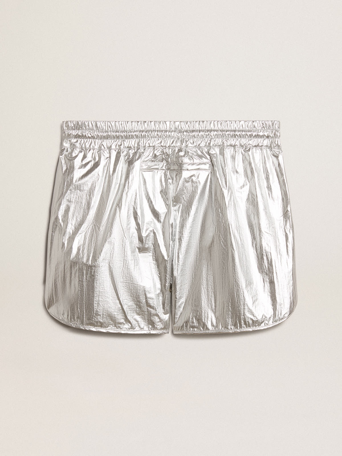 Golden Goose Men's running shorts in silver fabric | REVERSIBLE