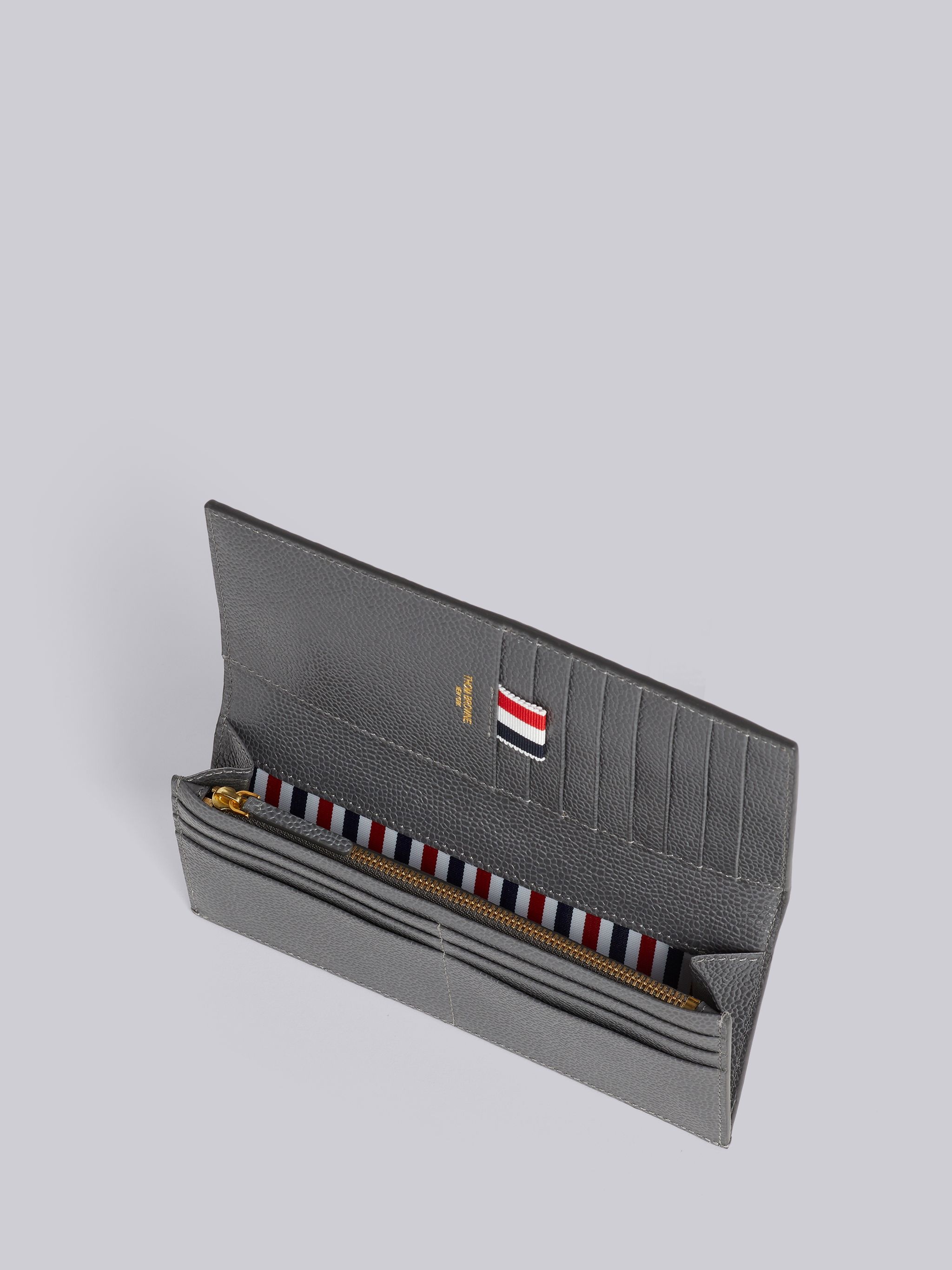 Dark Grey Calf Check Weaving Leather Frame Long Jacket Wallet - 3