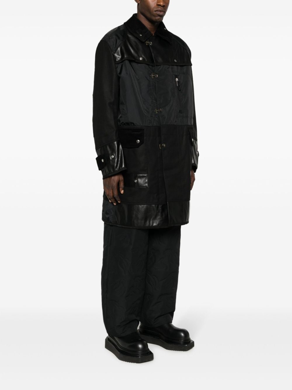 panelled single-breasted parka - 3