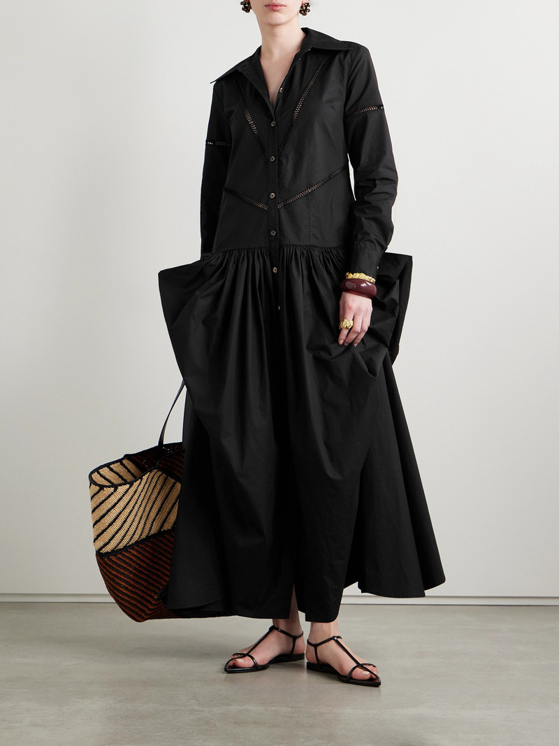 diotima Ritual Crochet-trimmed Gathered Cotton-poplin Midi Shirt Dress outlook