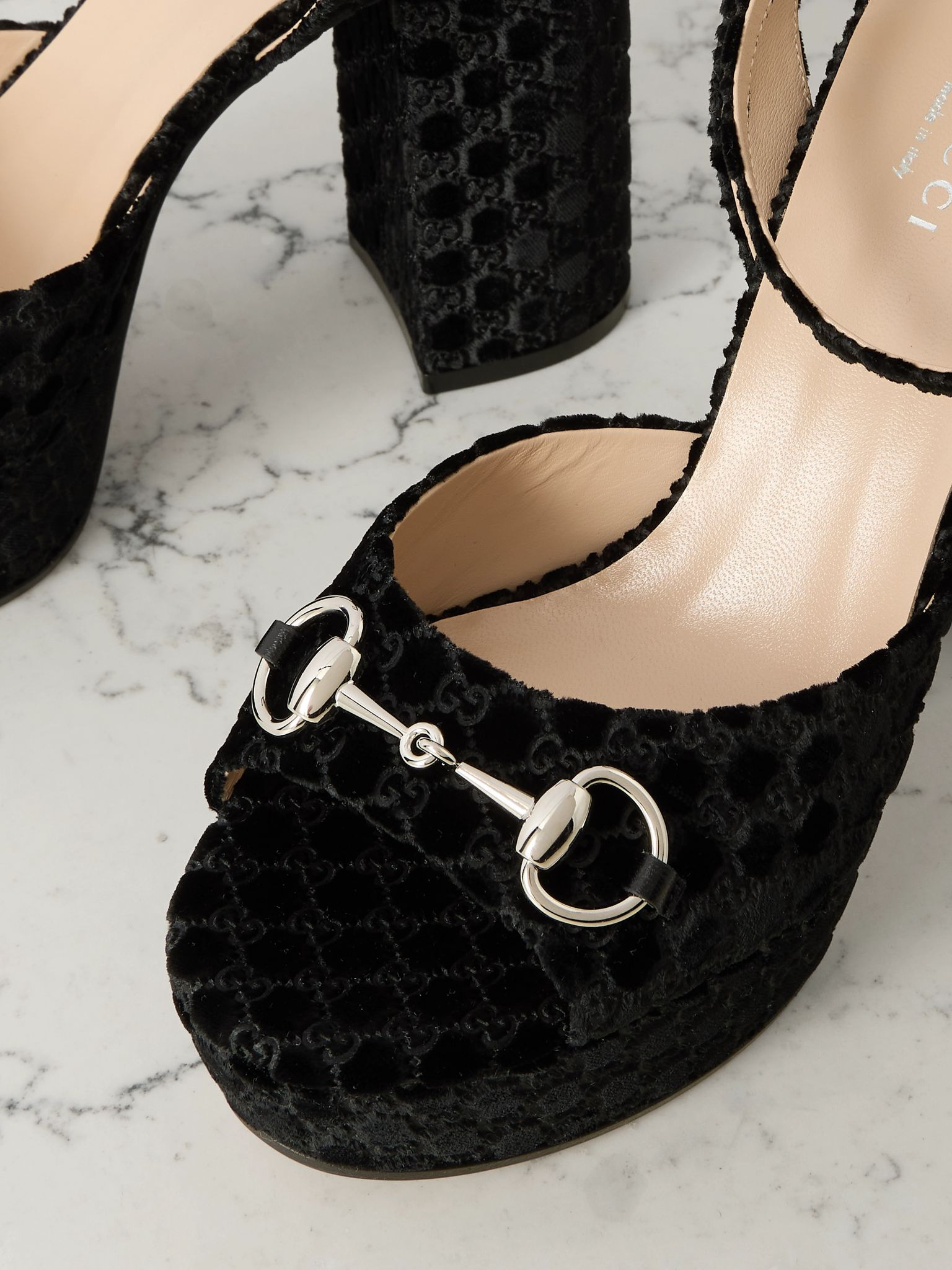 Lady horsebit-detailed velvet-jacquard platform sandals Black - 4