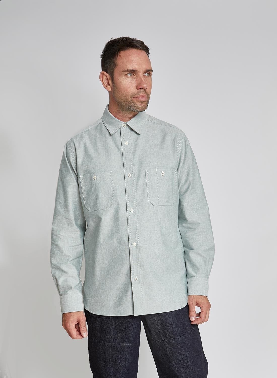 Utility Oxford Work Shirt in Green - 3