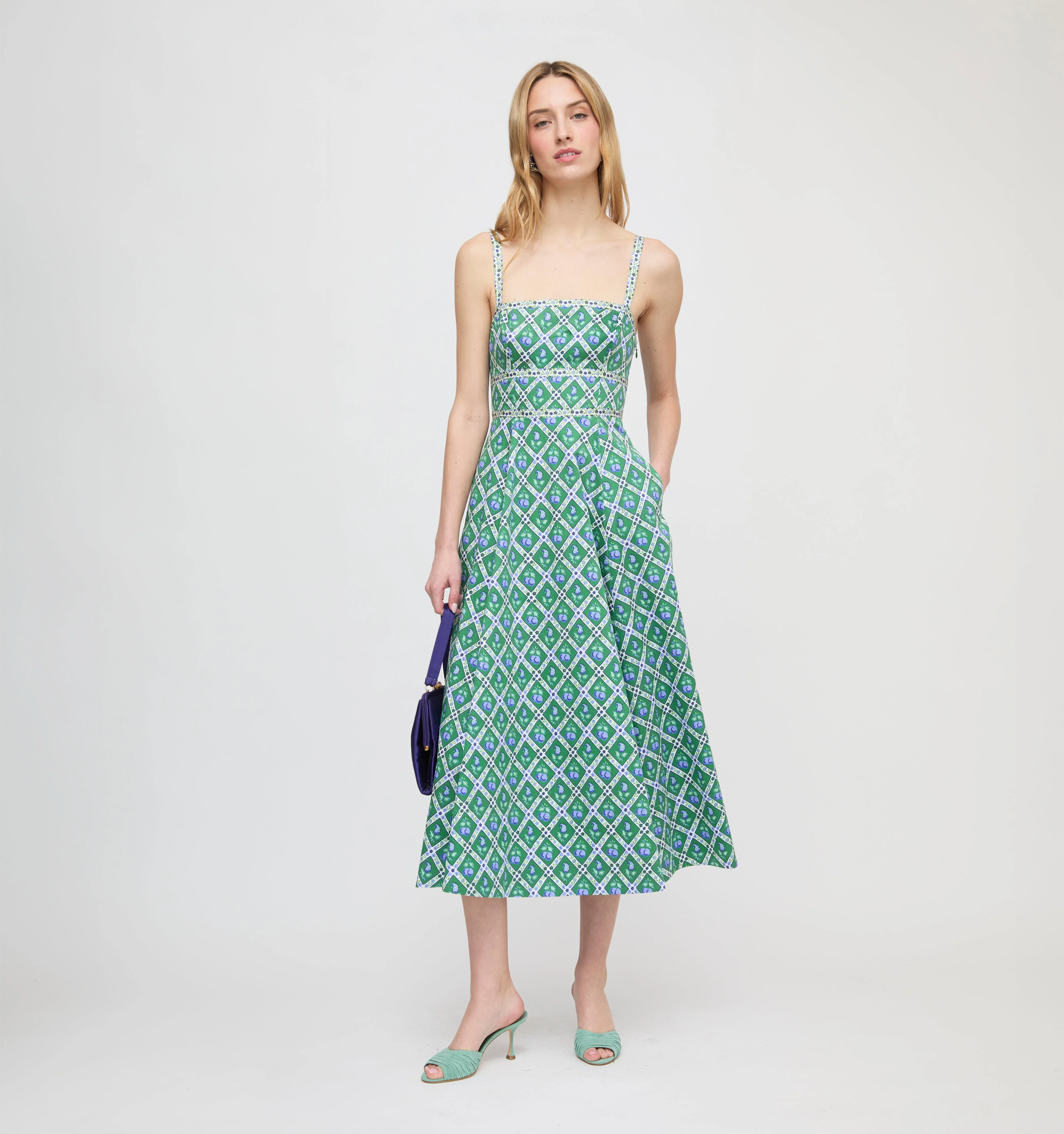 The Margot Dress - Diamond Cherries Grass Green - 1