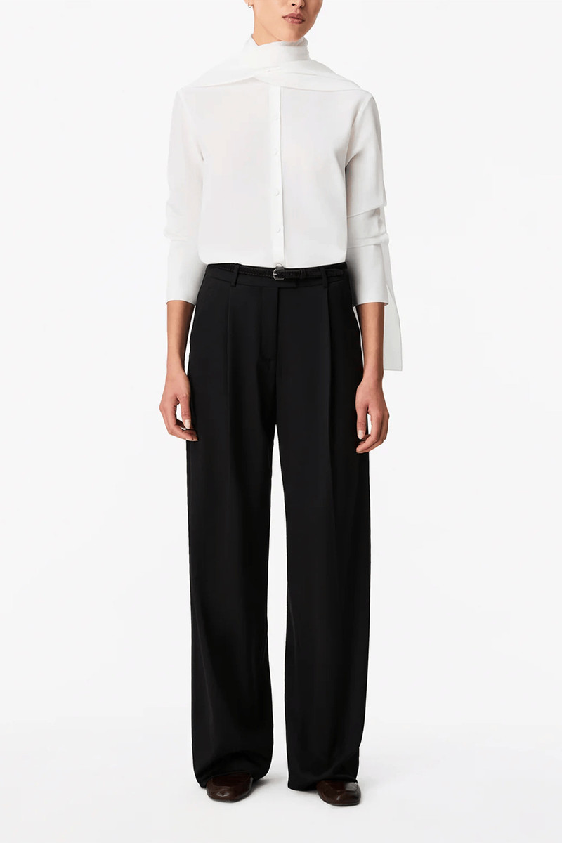 Another Tomorrow Signature Bow Blouse in Off White outlook