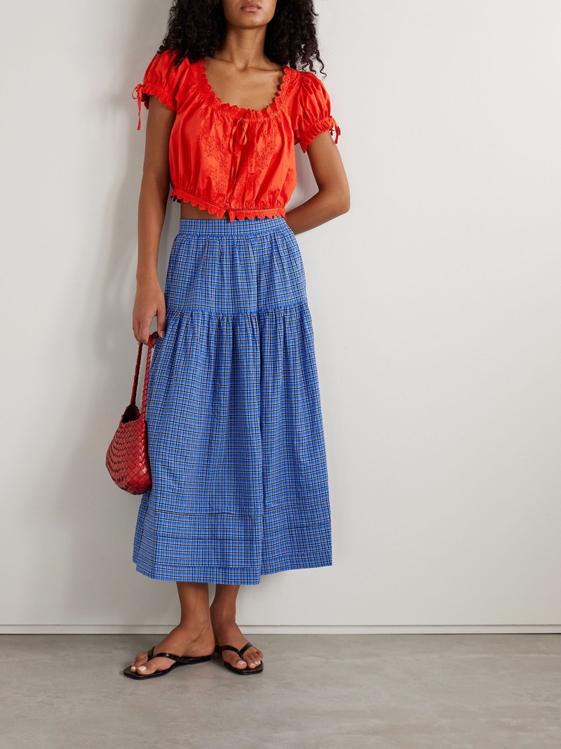 DÔEN Nera broderie anglaise organic cotton-voile top Red outlook