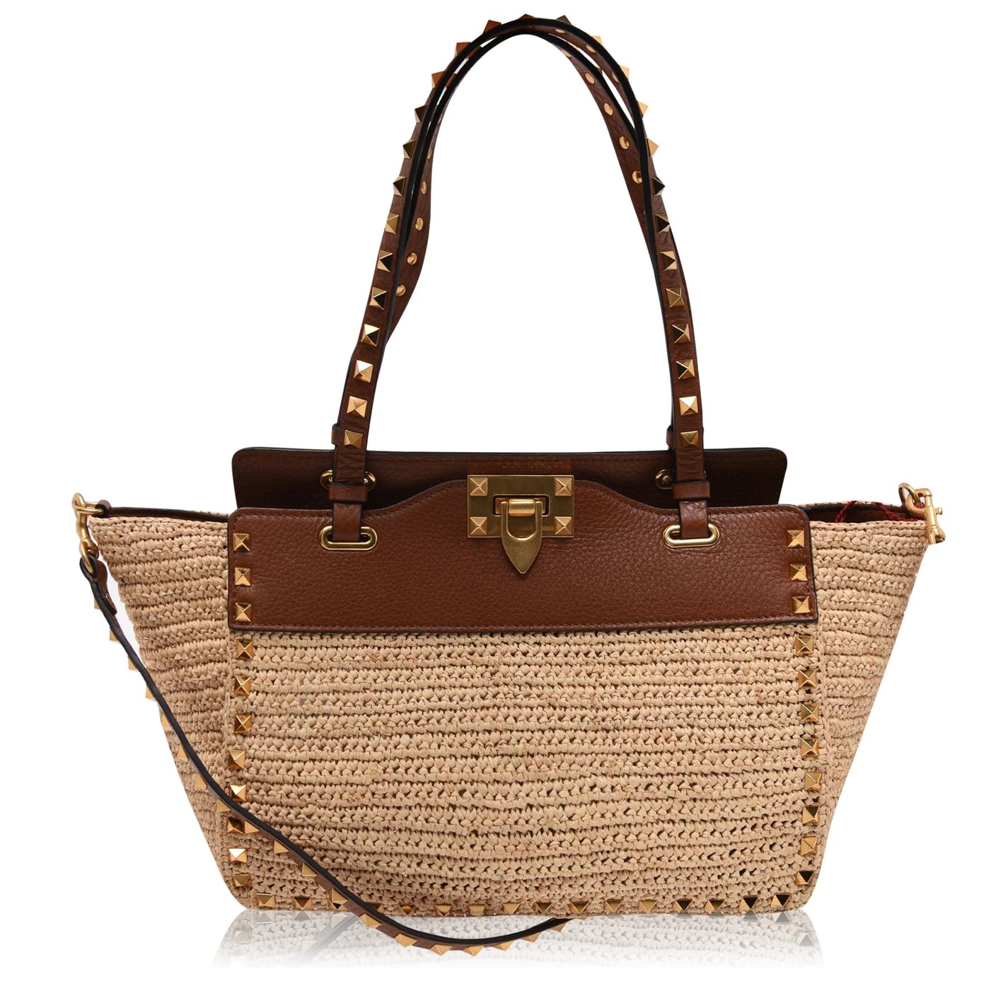 ROCKSTUD RAFFIA TOTE BAG - 1