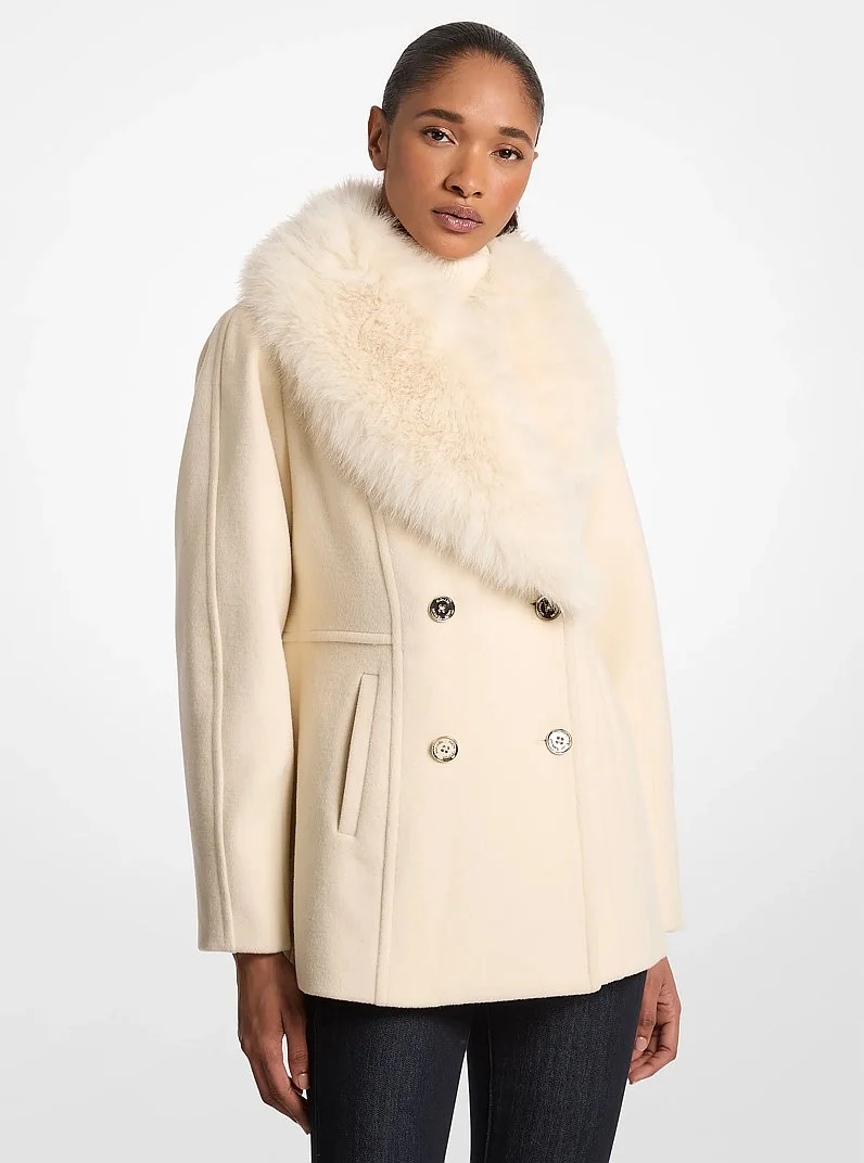 Faux Fur Collar Wool Blend Peacoat - 1