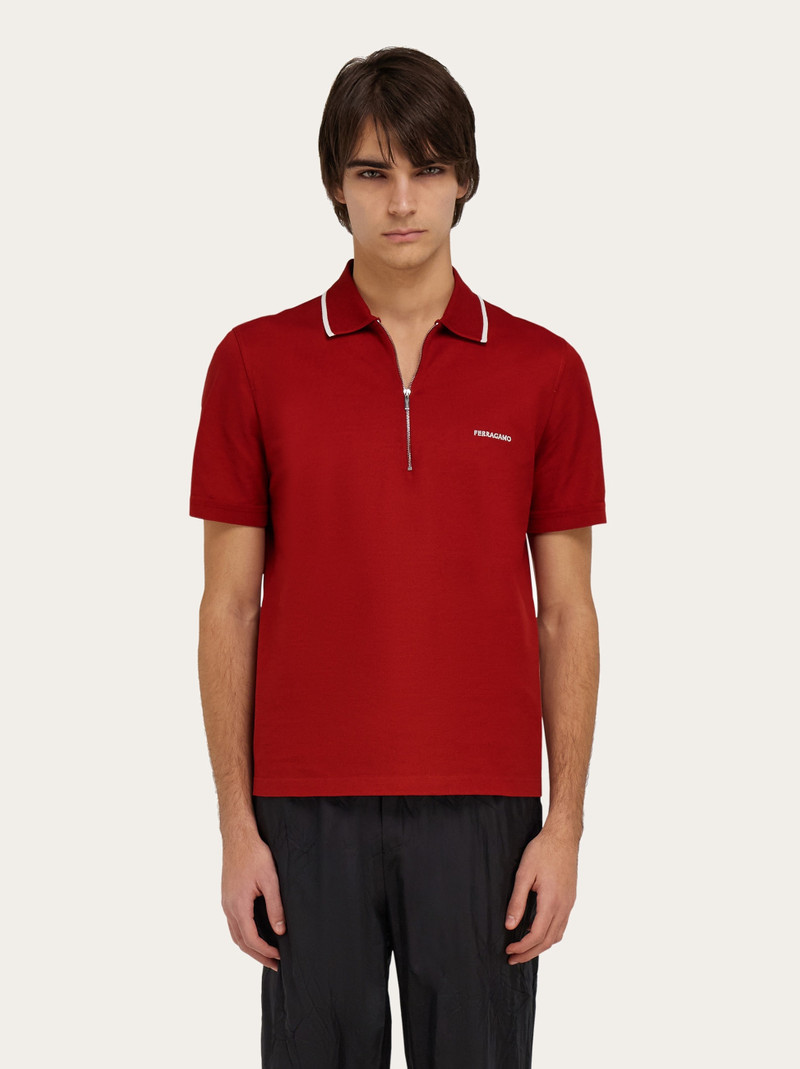 FERRAGAMO Cotton polo shirt with zip closure outlook