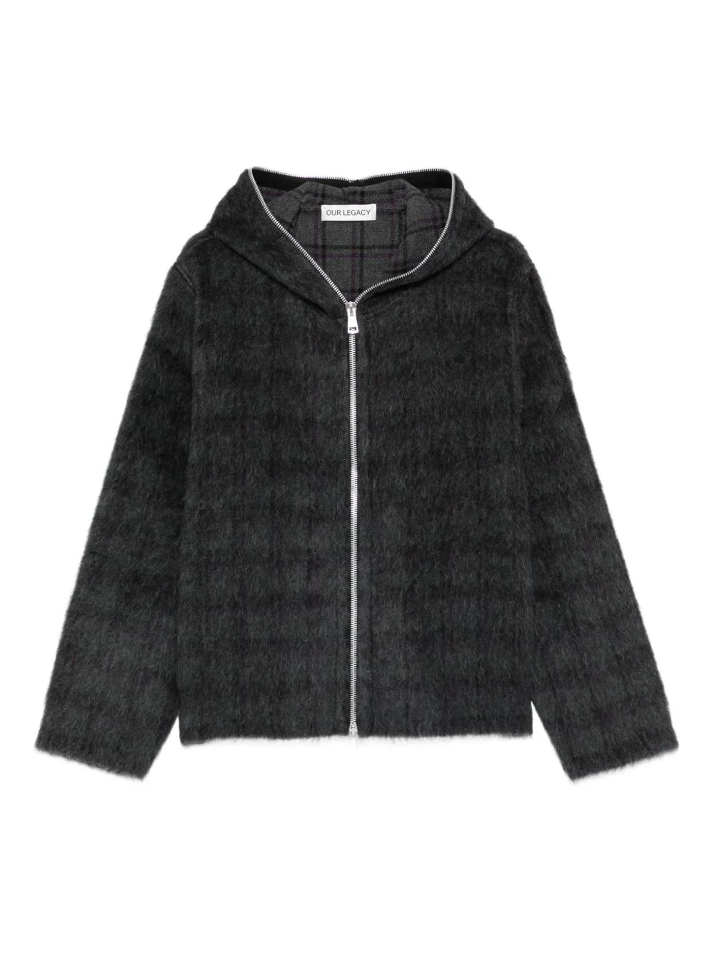 check-pattern zip-fastening hoodie - 1