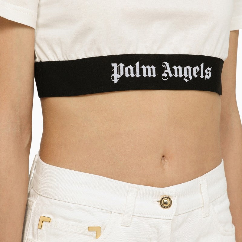 Palm Angels White Cropped T-Shirt With Cotton Logo Women - 4