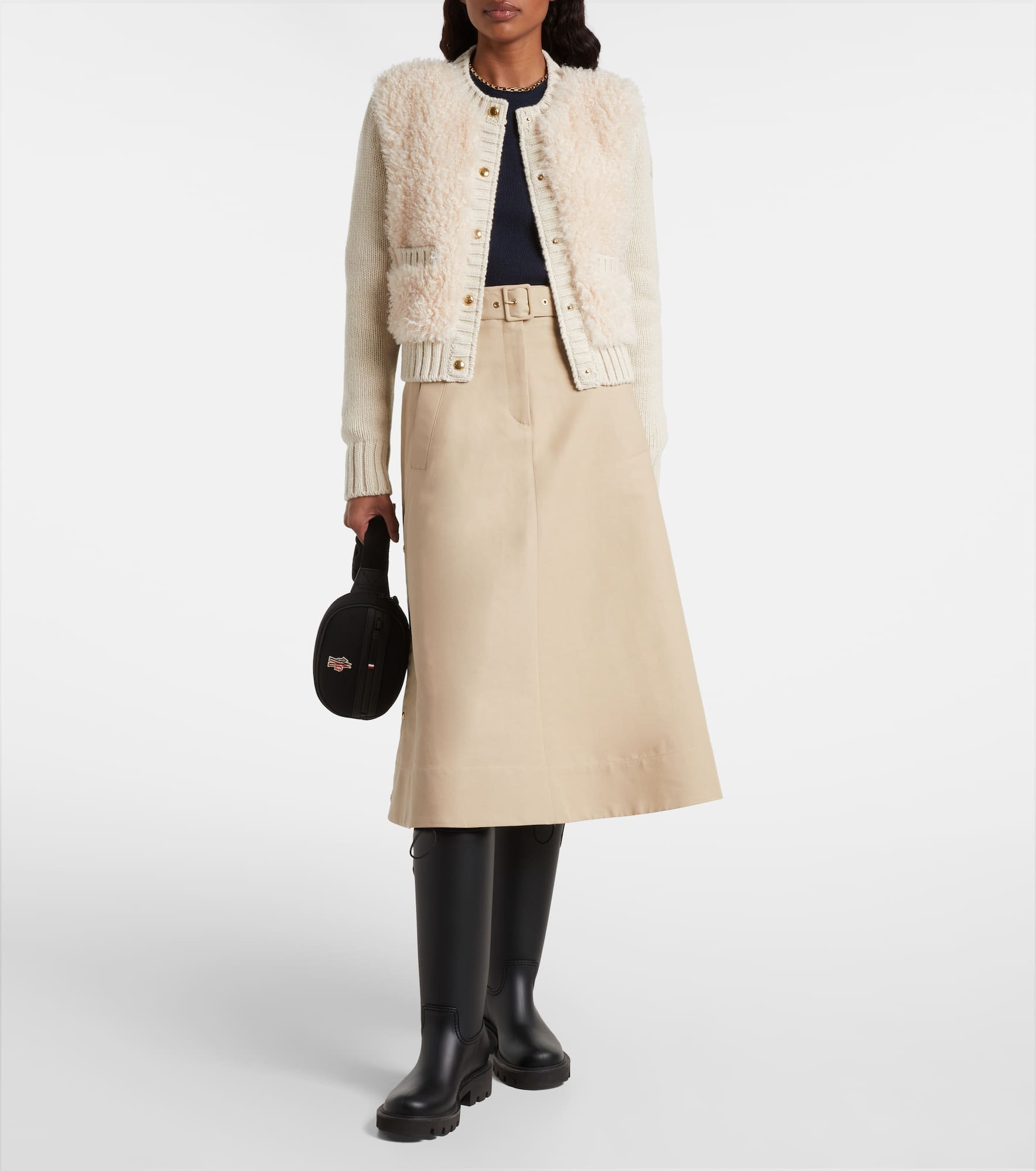 Down-paneled wool and teddy cardigan - 2