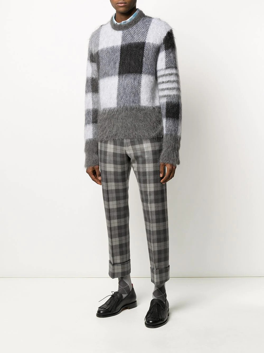 jacquard crew neck checkered jumper - 2