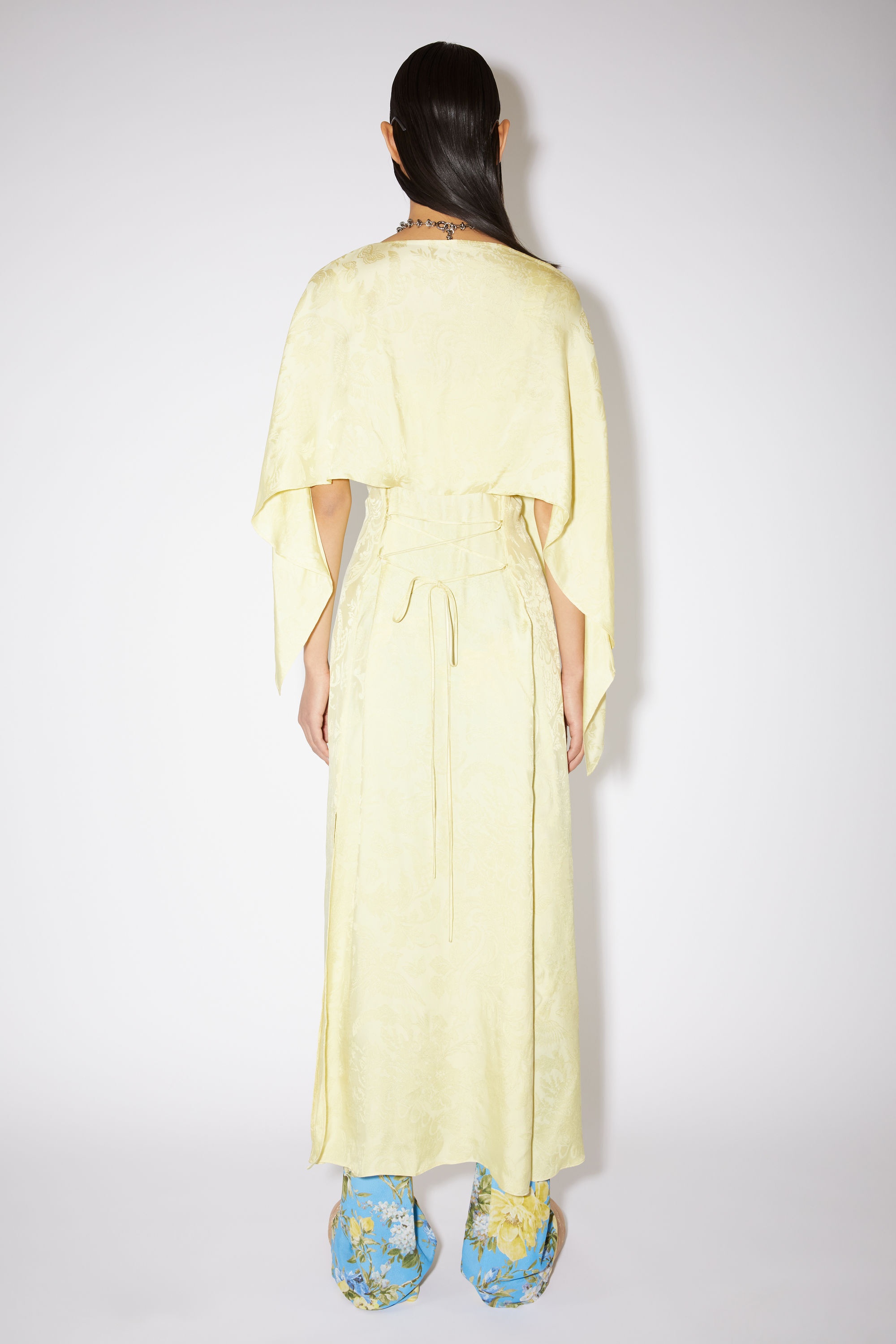 Satin tie-up layered dress - Yellow - 3