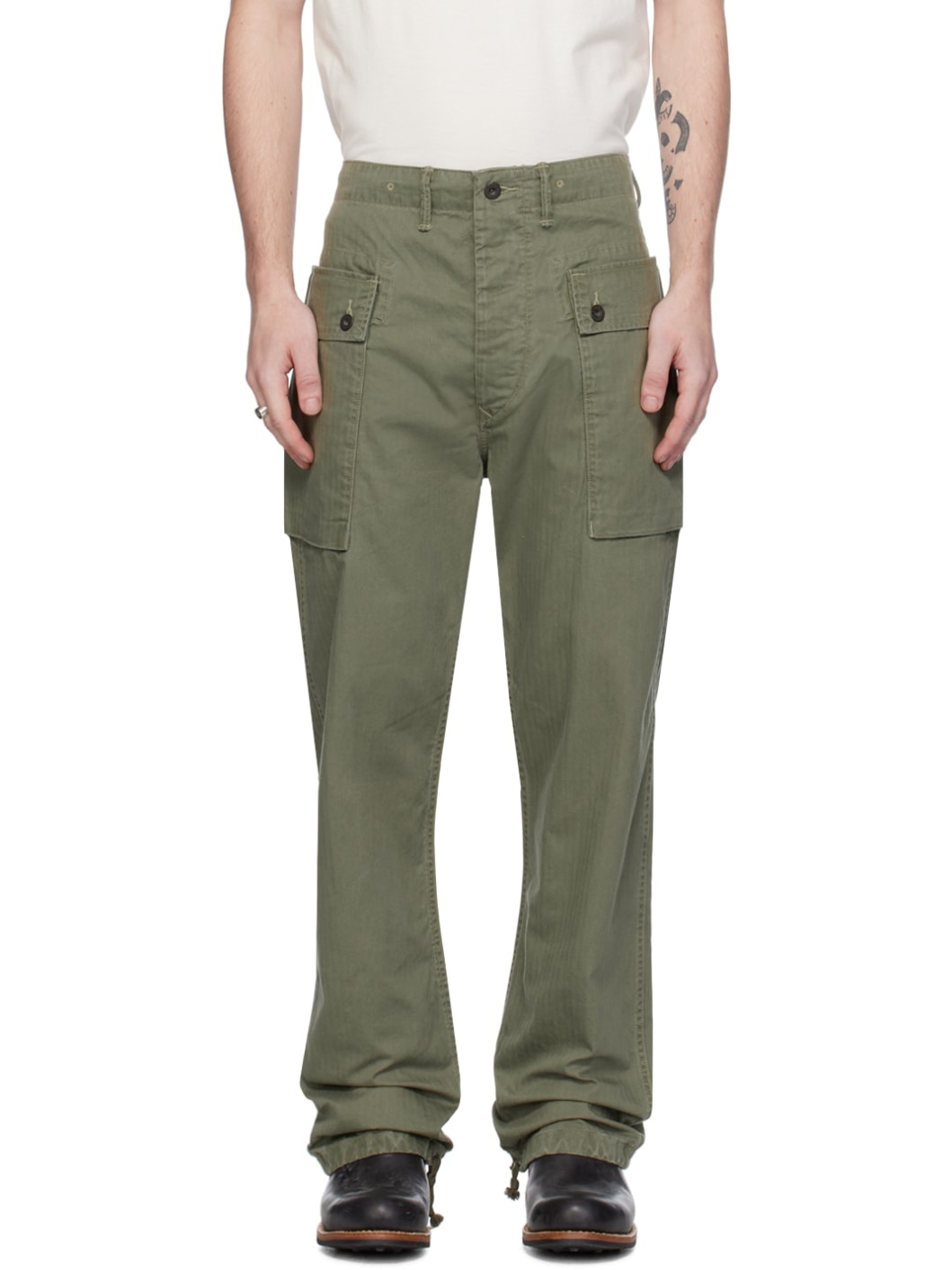 Green Straight-Leg Cargo Pants - 1
