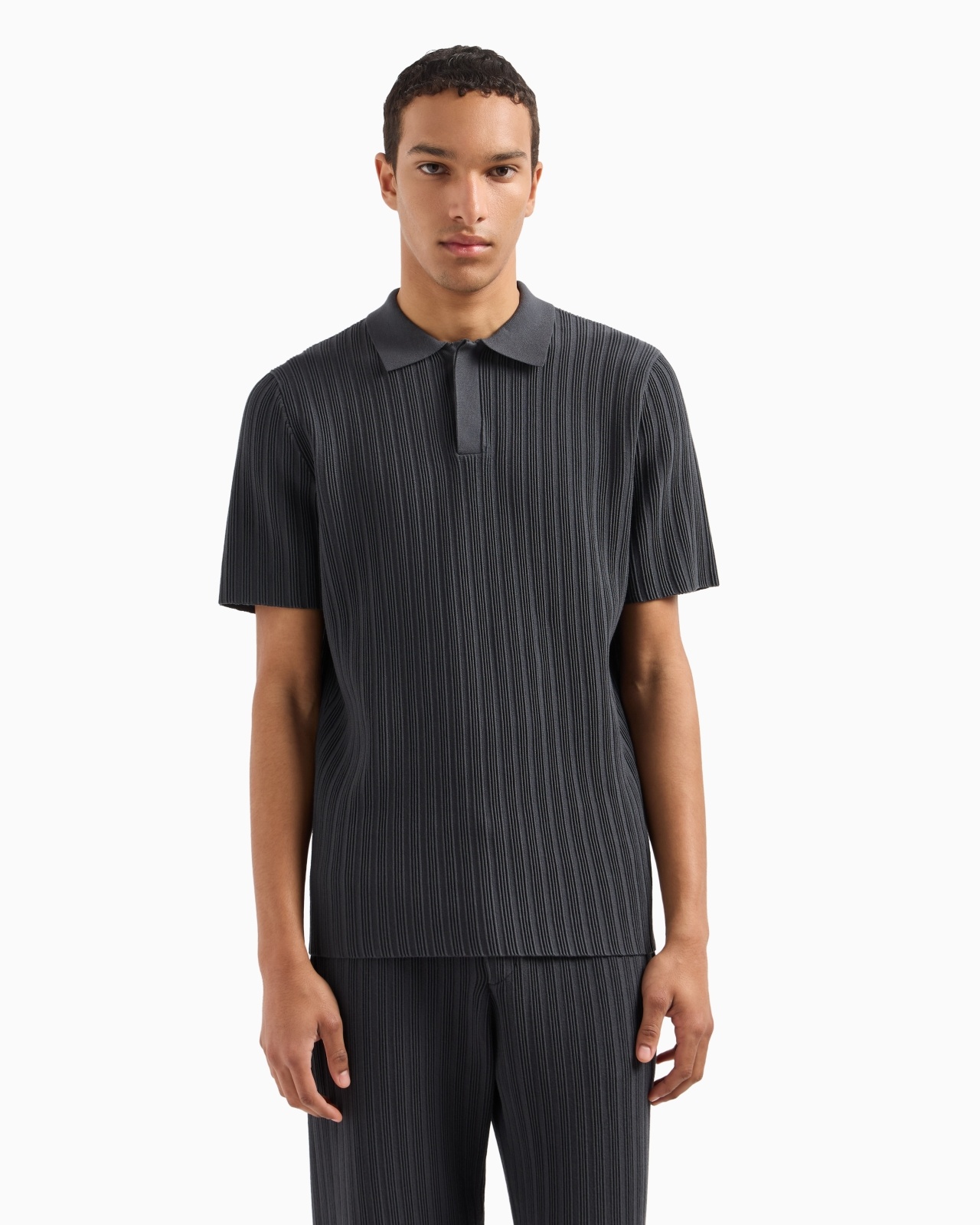 ICON VERTICAL OTTOMAN-STITCH VISCOSE POLO-NECK JUMPER - 2