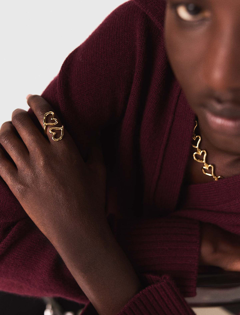 maje Double gold-plated heart ring outlook