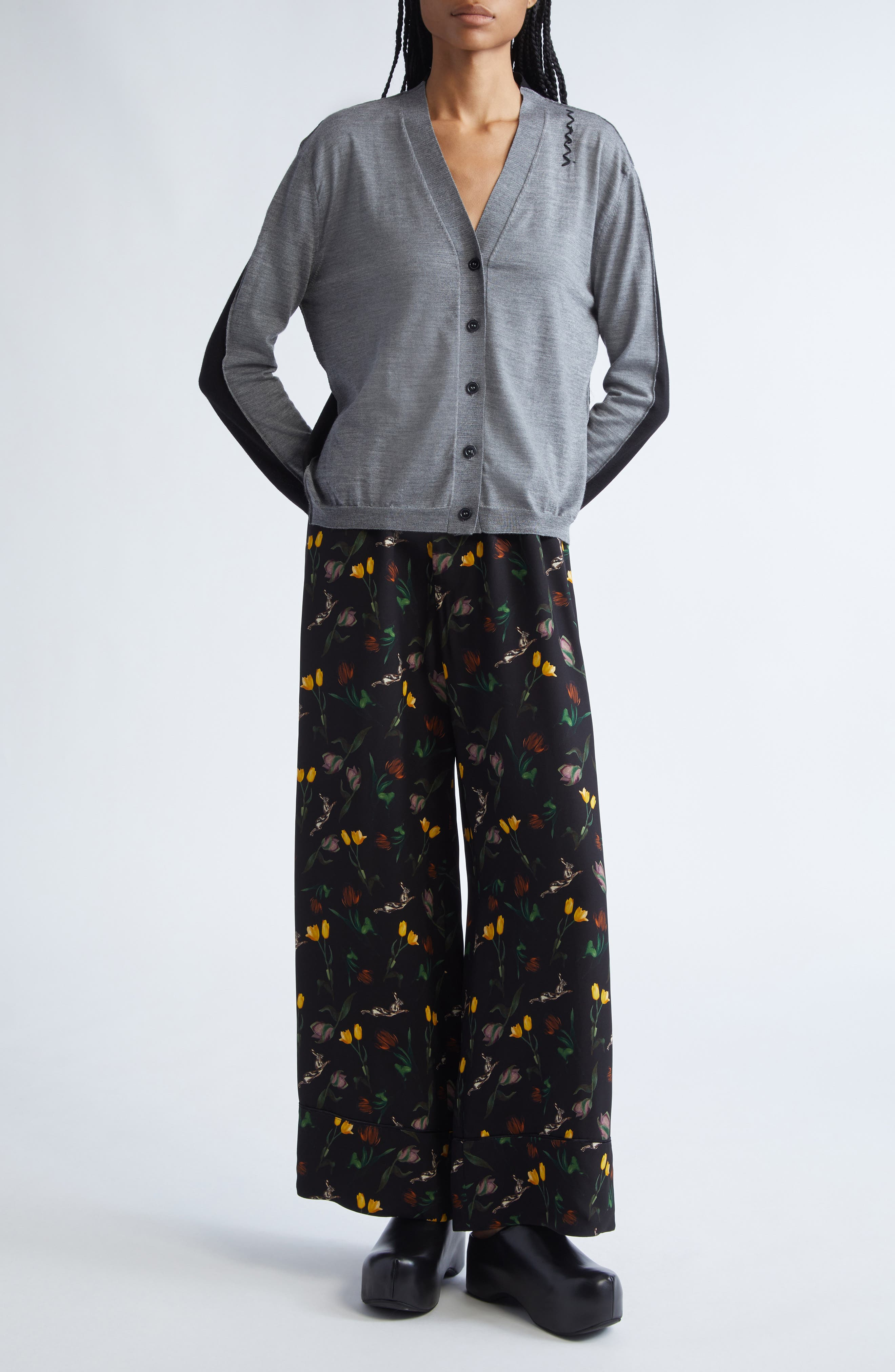 Marni Half & Half Virgin Wool & Silk Cardigan in Han38 Inox at Nordstrom - 2