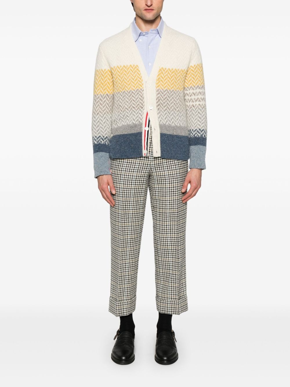 stripe-jacquard V-neck cardigan - 2