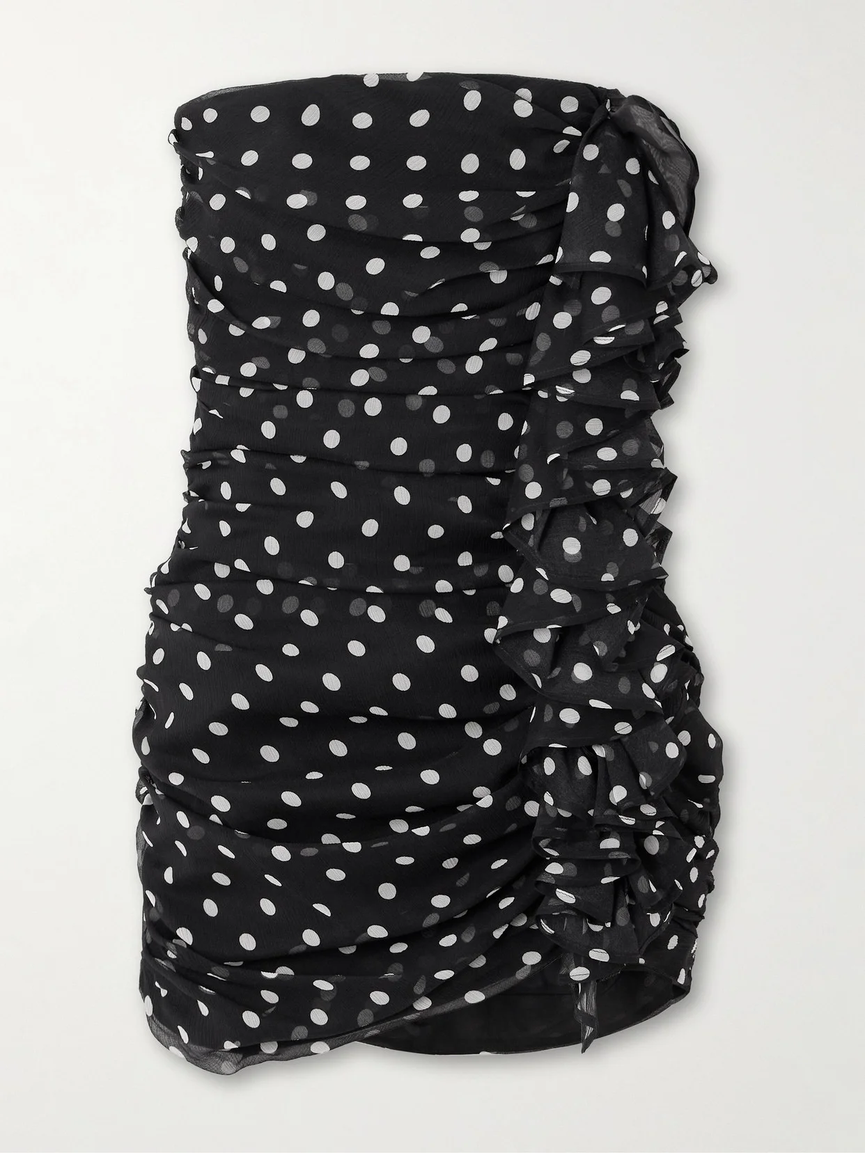 Strapless Ruched Polka-dot Silk-crepon Mini Dress - 1