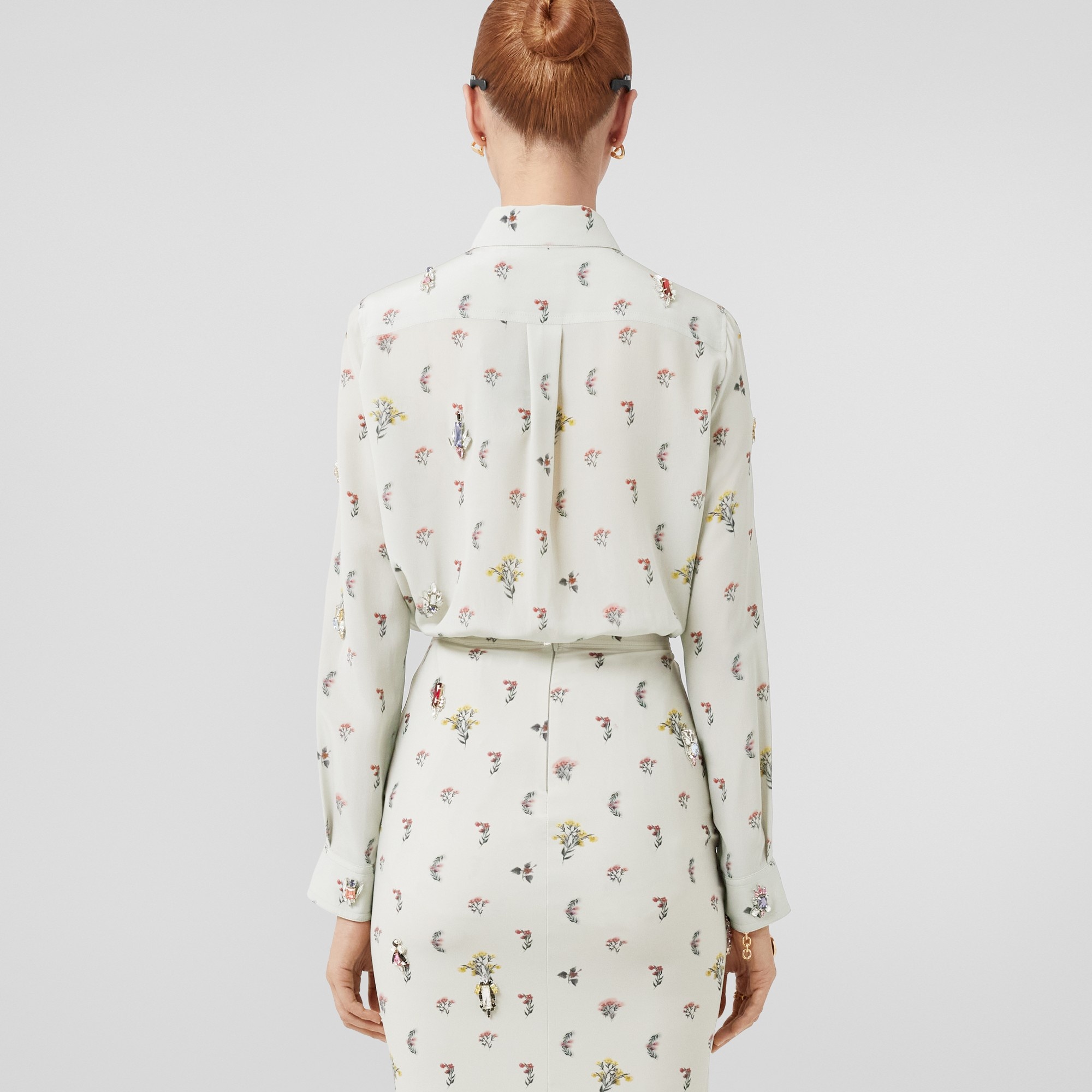 Crystal Floral Print Stretch Jersey Pencil Skirt - 4