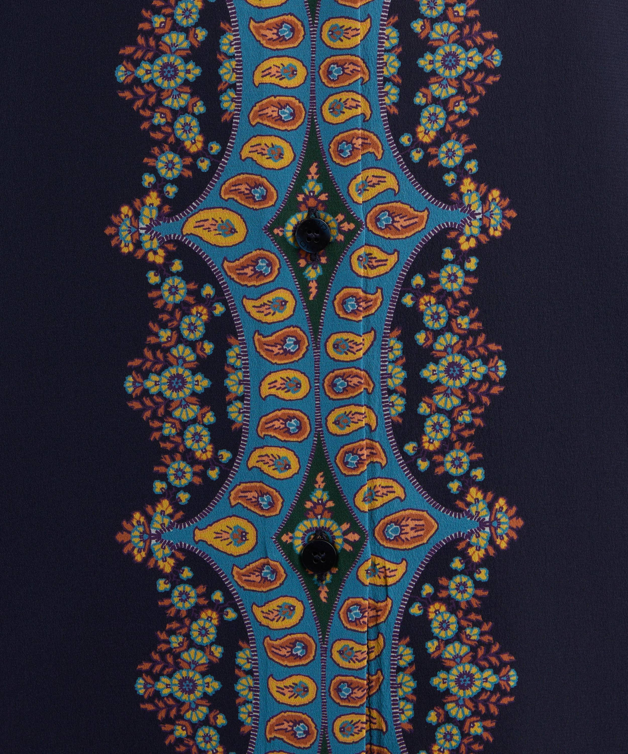 Navy Placed Paisley Silk Shirt - 5