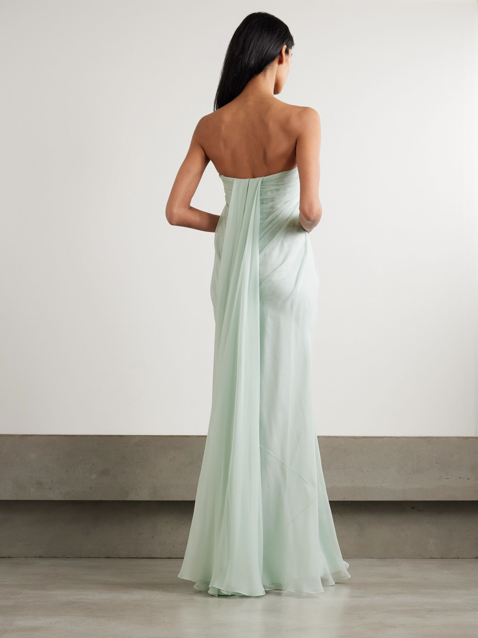 Strapless draped silk-chiffon bustier gown Mint - 3