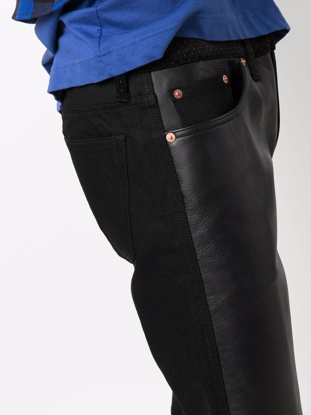 leather-panel slim jeans - 5