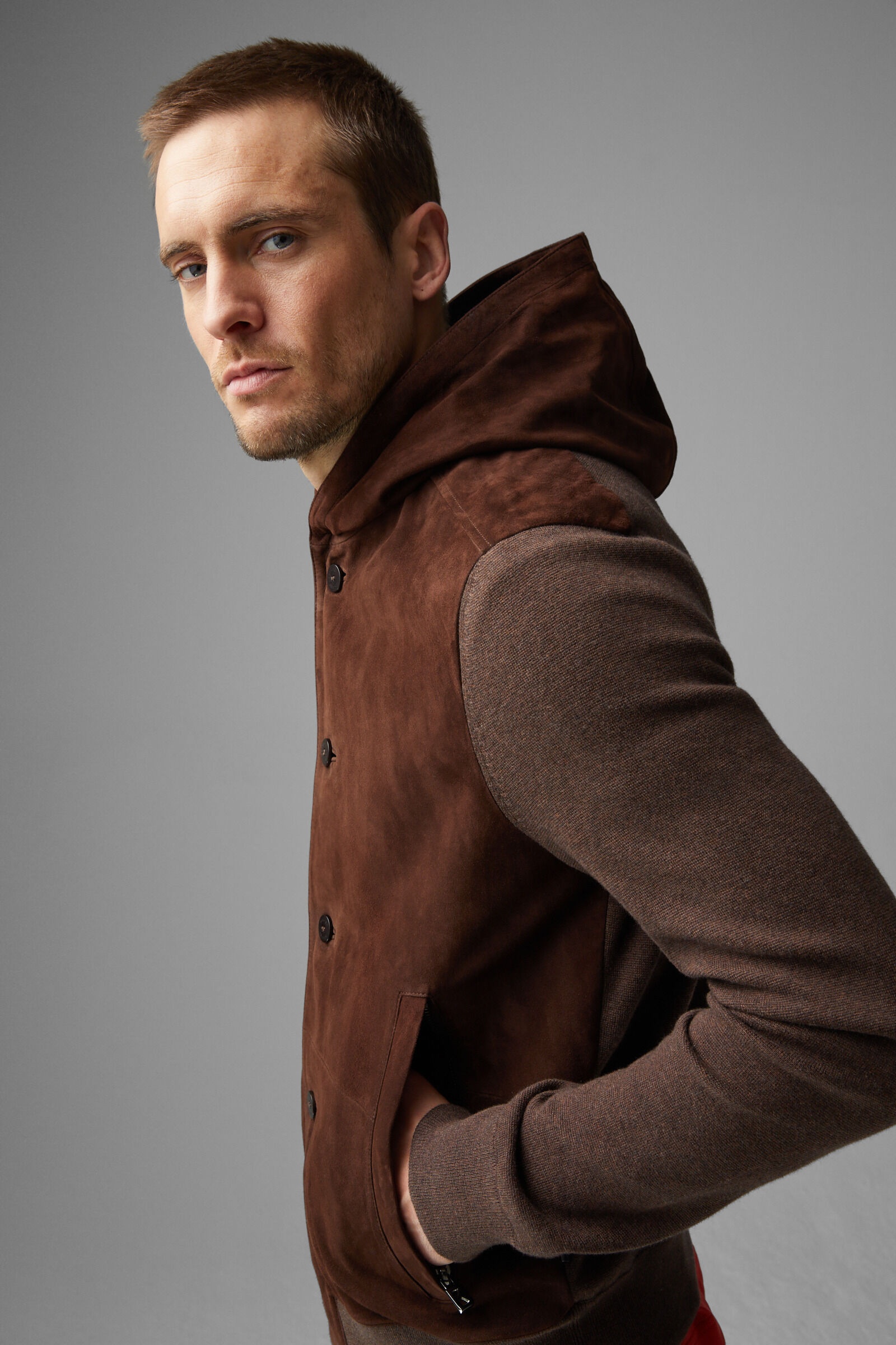Drax Leather knit jacket in Brown - 6