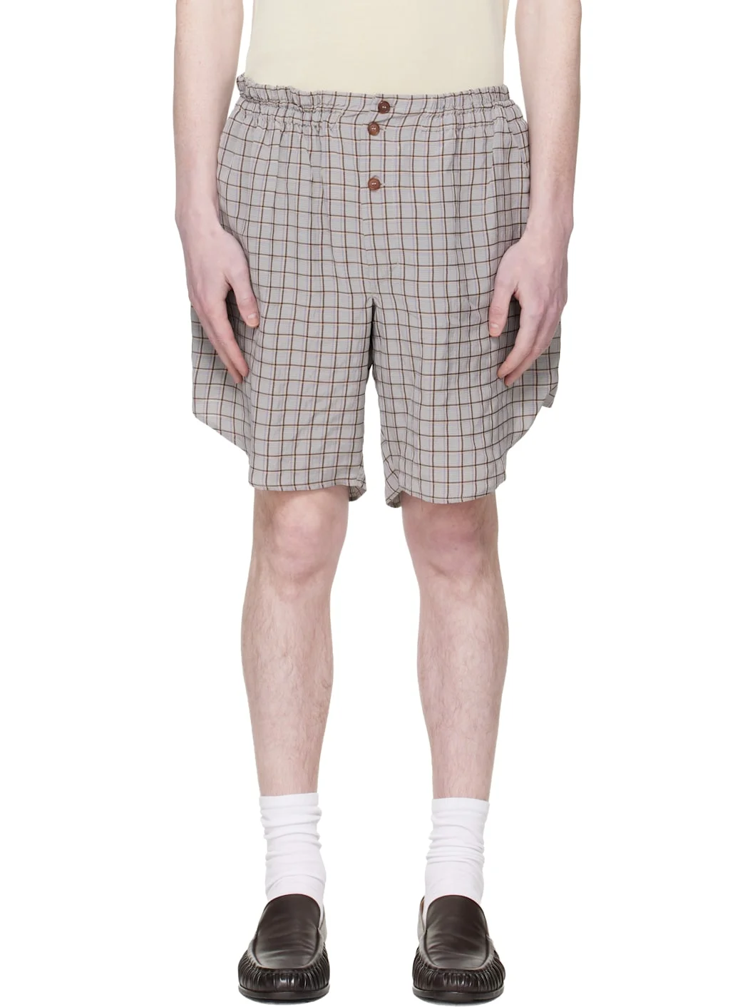 Gray & Brown Checked Shorts - 1