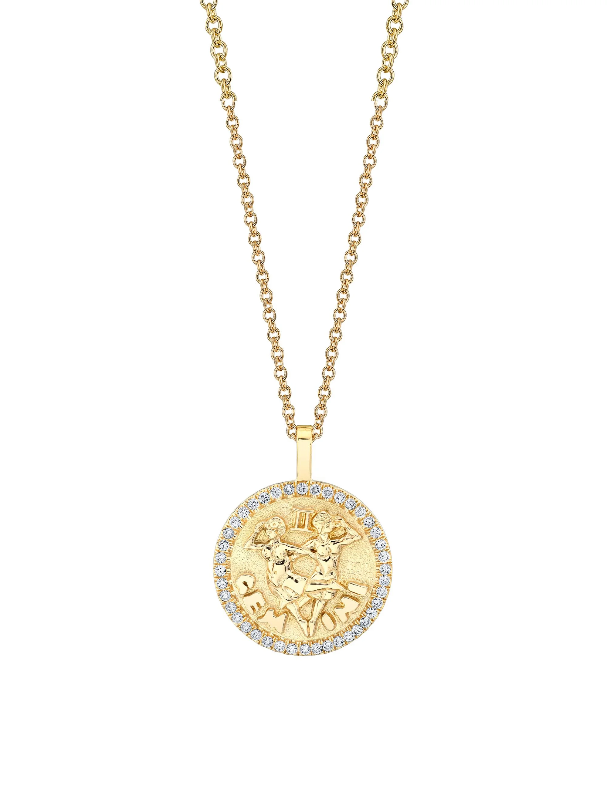 Women's Zodiac 18K Yellow Gold & 0.15 TCW Diamond Small Gemini Pendant Necklace - Yellow Gold - 1