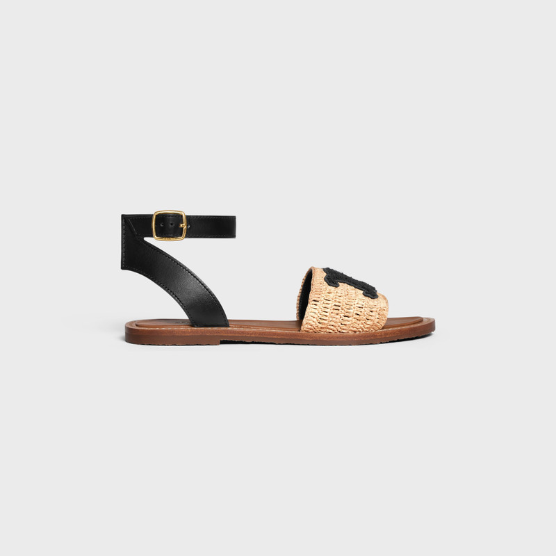 LYMPIA FLAT STRAP SANDAL in RAFFIA & CALFSKIN 1