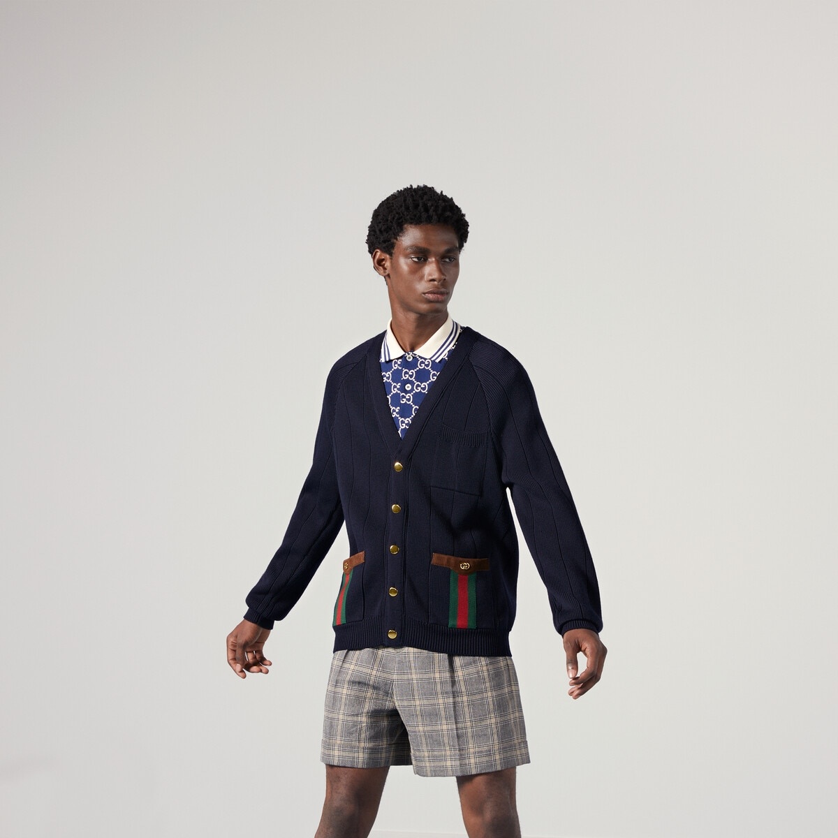 Knit wool blend cardigan with Web - 4