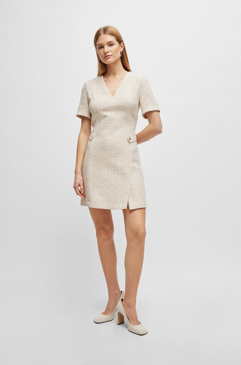 BOSS V-NECK DRESS IN MELANGE TWEED WITH HARDWARE-BUTTON TRIMS outlook