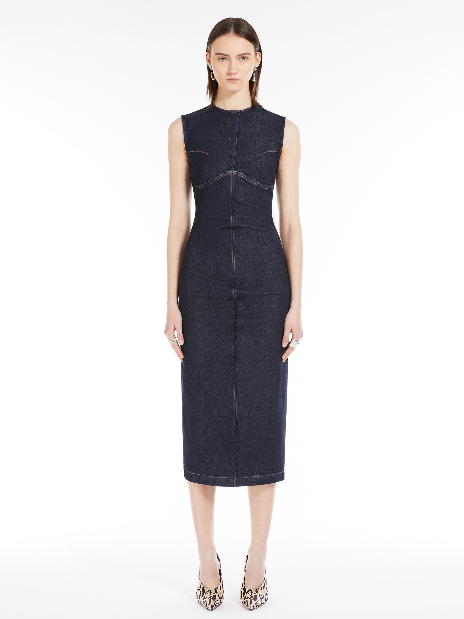 GERANIO Sleeveless stretch-denim dress - 3